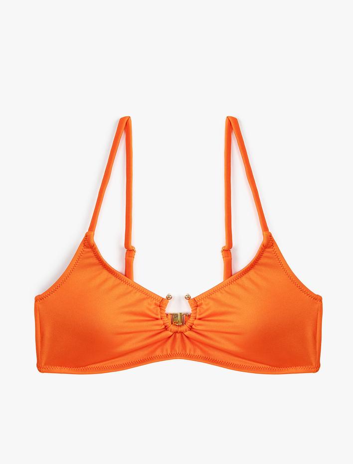  Bikini Üstü Pencere Detaylı Büzgülü Metal Aksesuarlı İnce Askılı