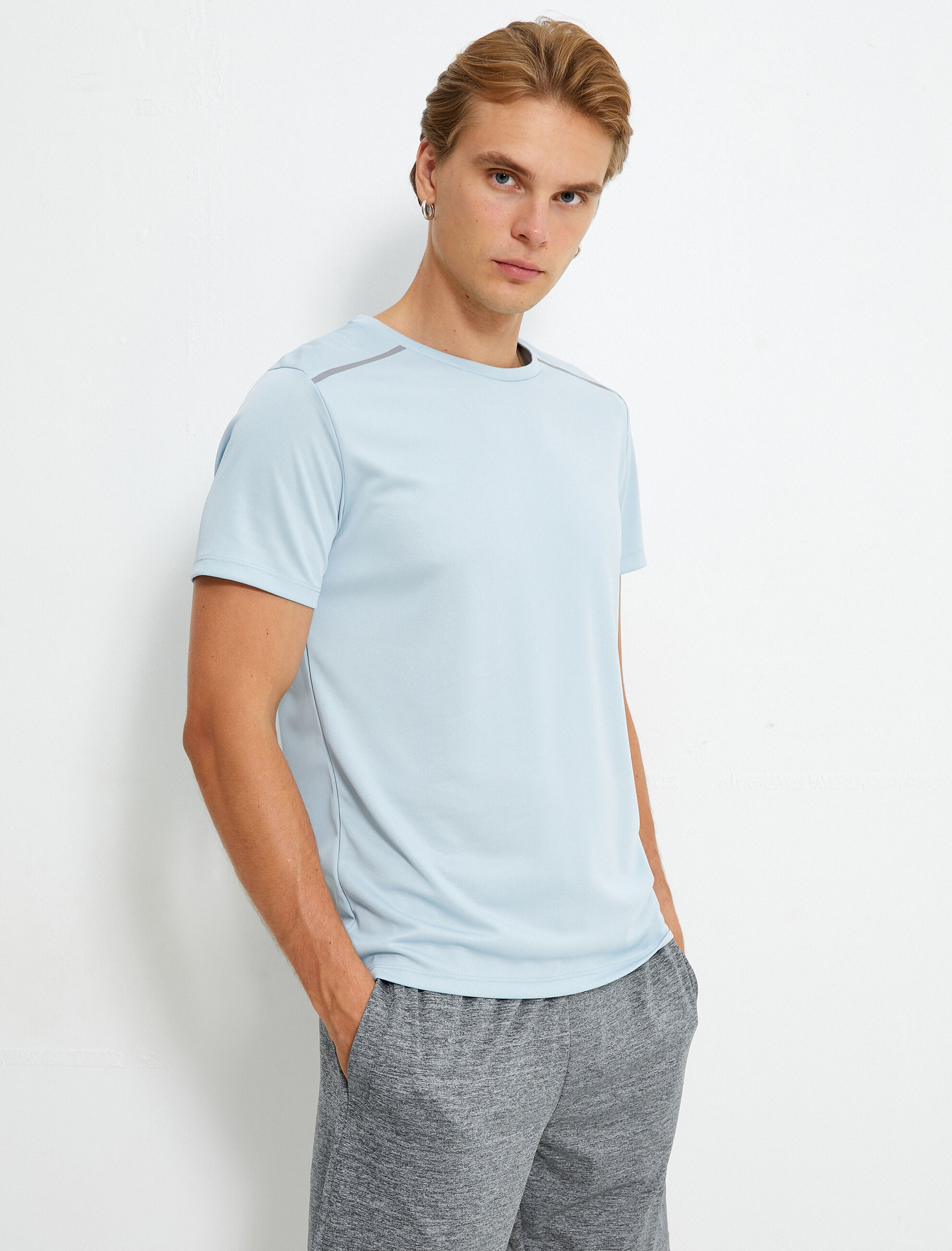   Basic Spor Tişört Reflektör Baskılı Bisiklet Yaka Kısa Kollu