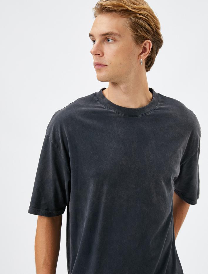  Basic Tişört Yıkamalı Bisiklet Yaka Kısa Kollu Pamuklu