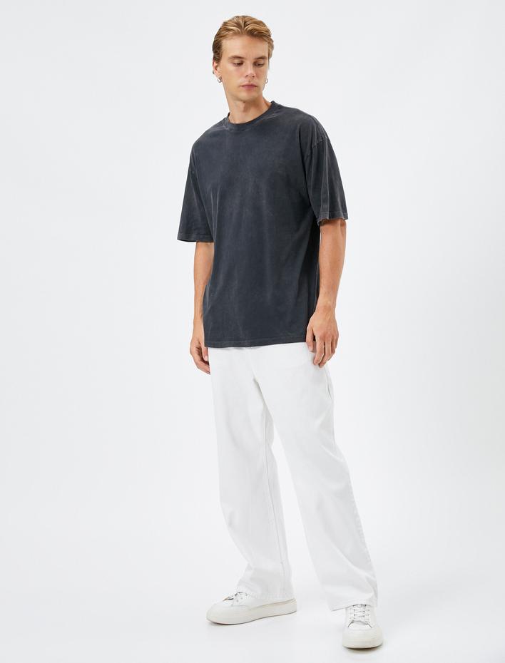  Basic Tişört Yıkamalı Bisiklet Yaka Kısa Kollu Pamuklu