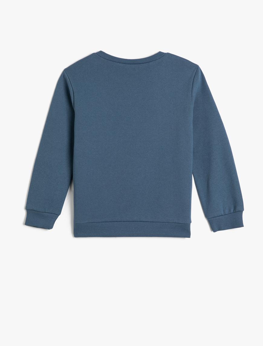  Erkek Çocuk Dinozorlu Sweatshirt Şardonlu Bisiklet Yaka Uzun Kollu Pamuklu