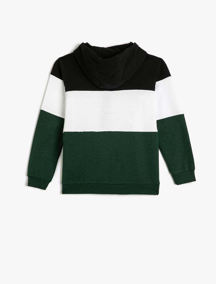 Erkek Çocuk Fermuarlı Kapşonlu Sweat Renk Bloklu Şardonlu Cepli
