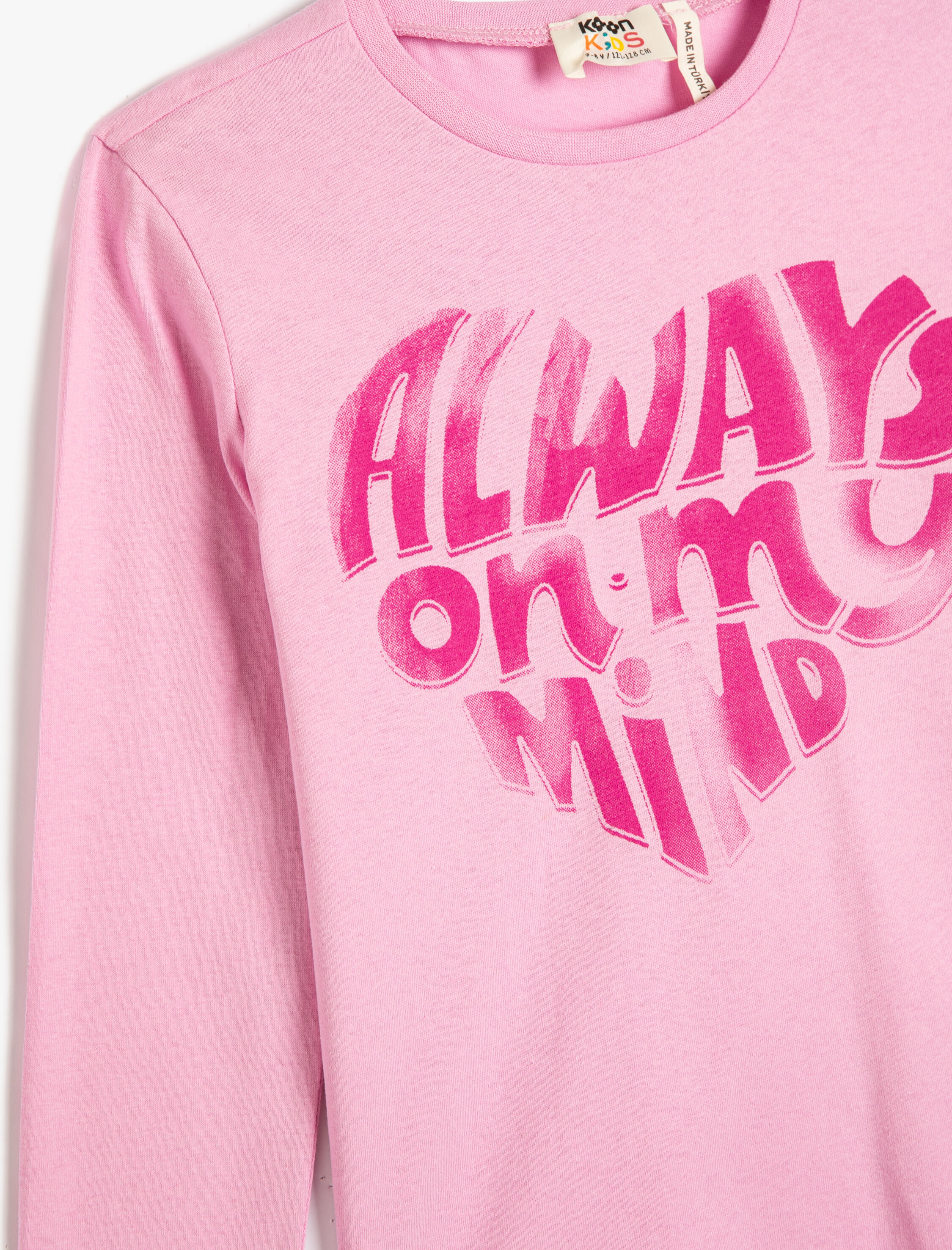  Kız Çocuk Tişört Uzun Kollu Bisiklet Yaka Pamuklu Kalp Baskılı