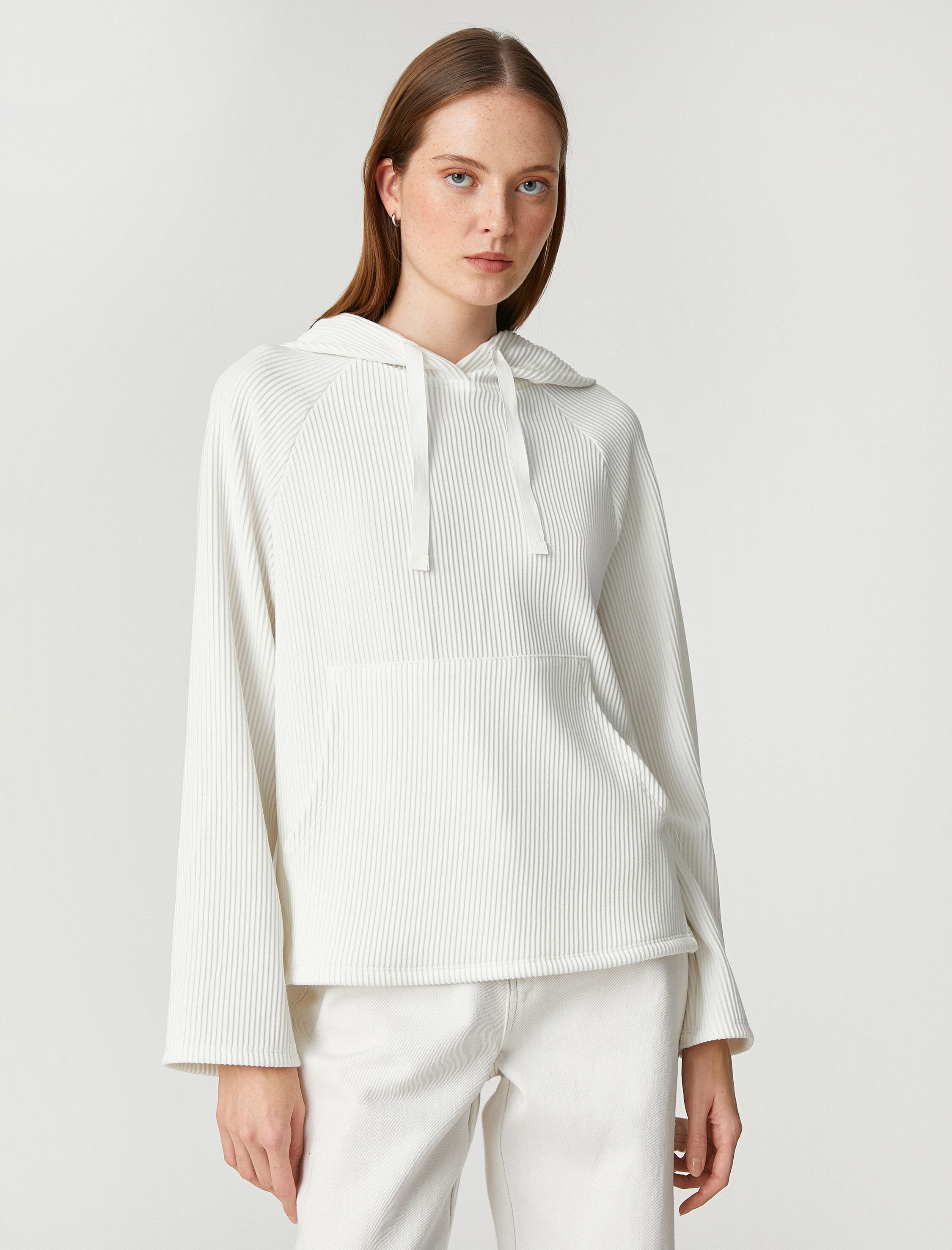   Kapüşonlu Sweatshirt Fitilli Kanguru Cepli