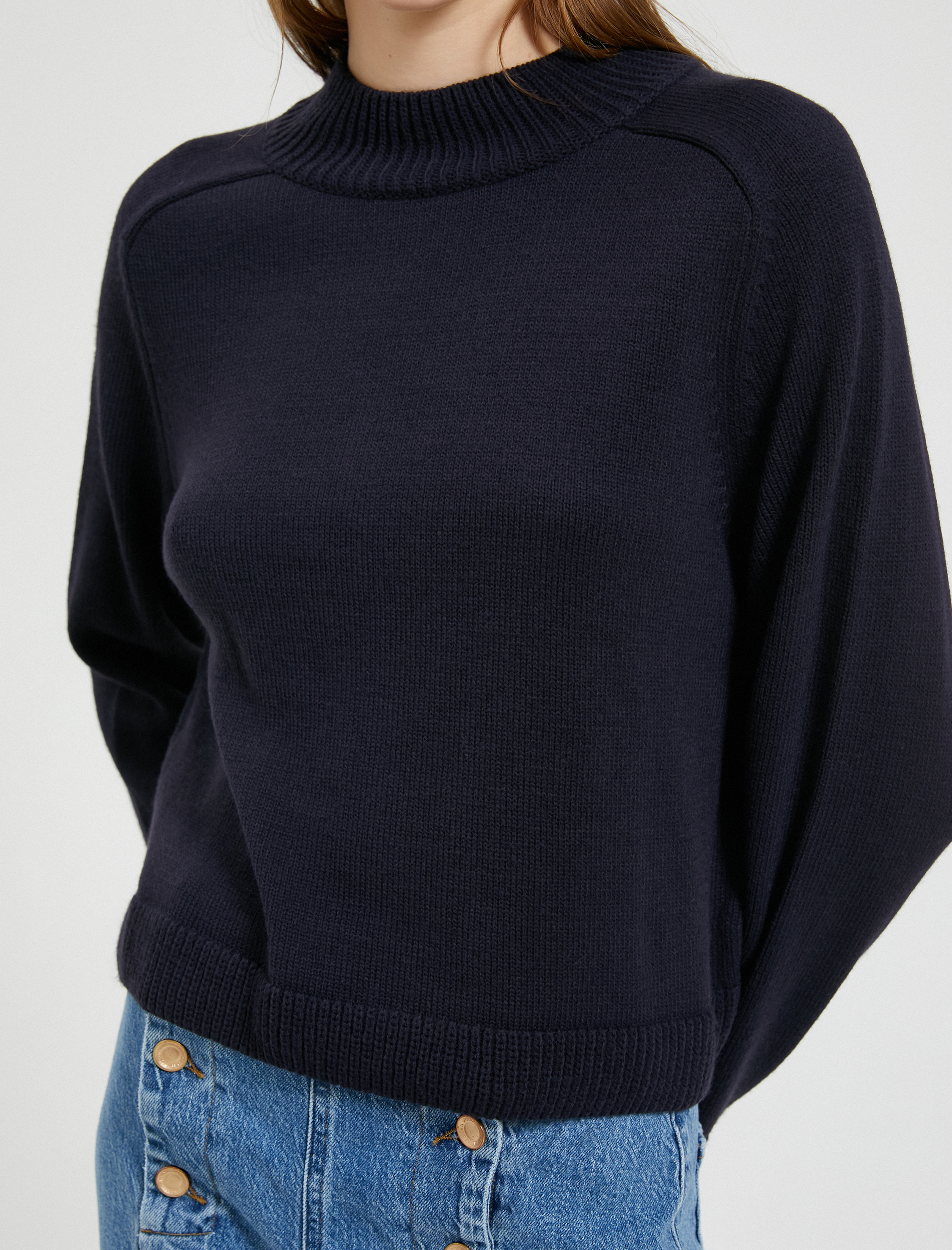   Crop Triko Kazak Dik Yaka Uzun Kollu Kaşmir Dokulu