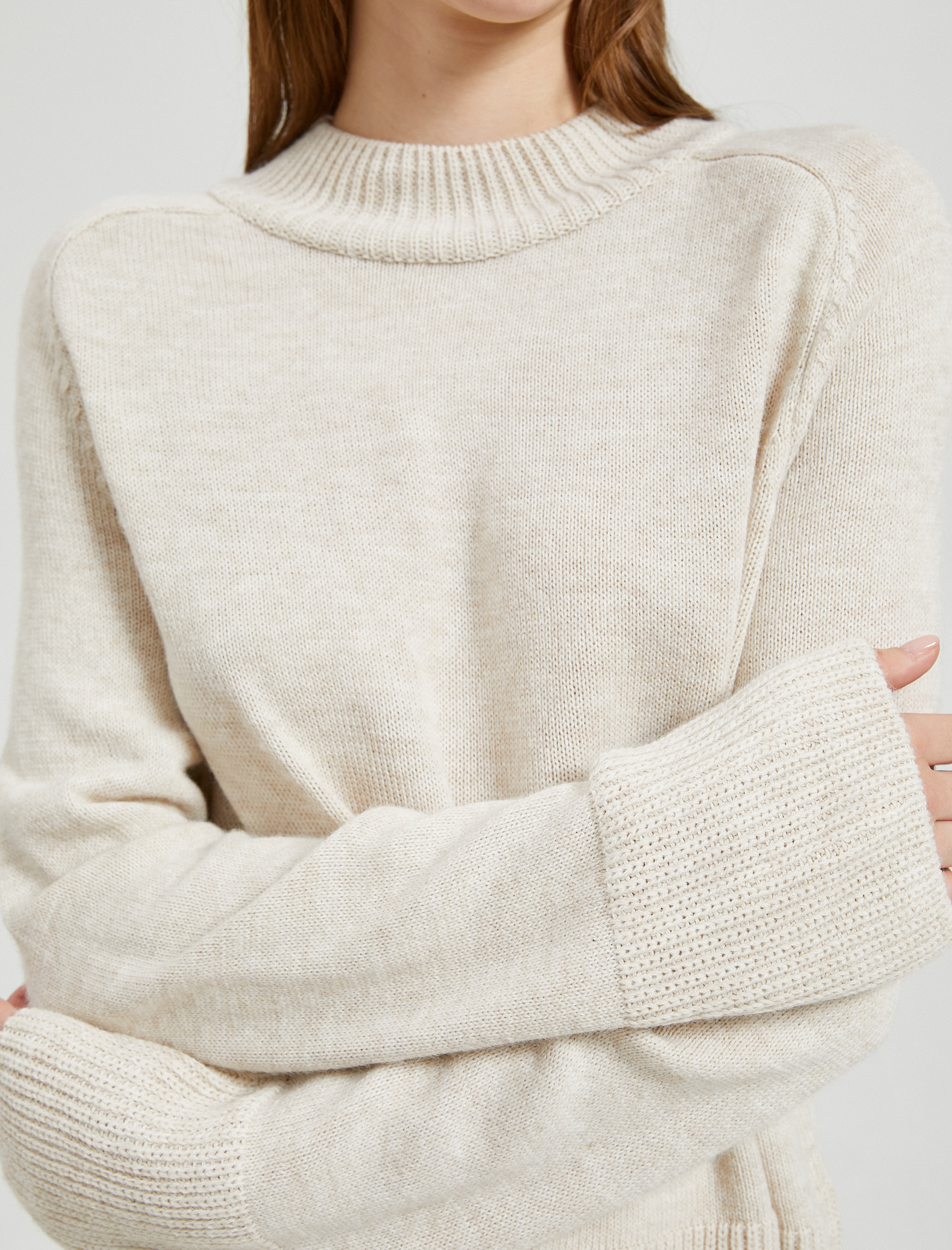   Crop Triko Kazak Dik Yaka Uzun Kollu Kaşmir Dokulu