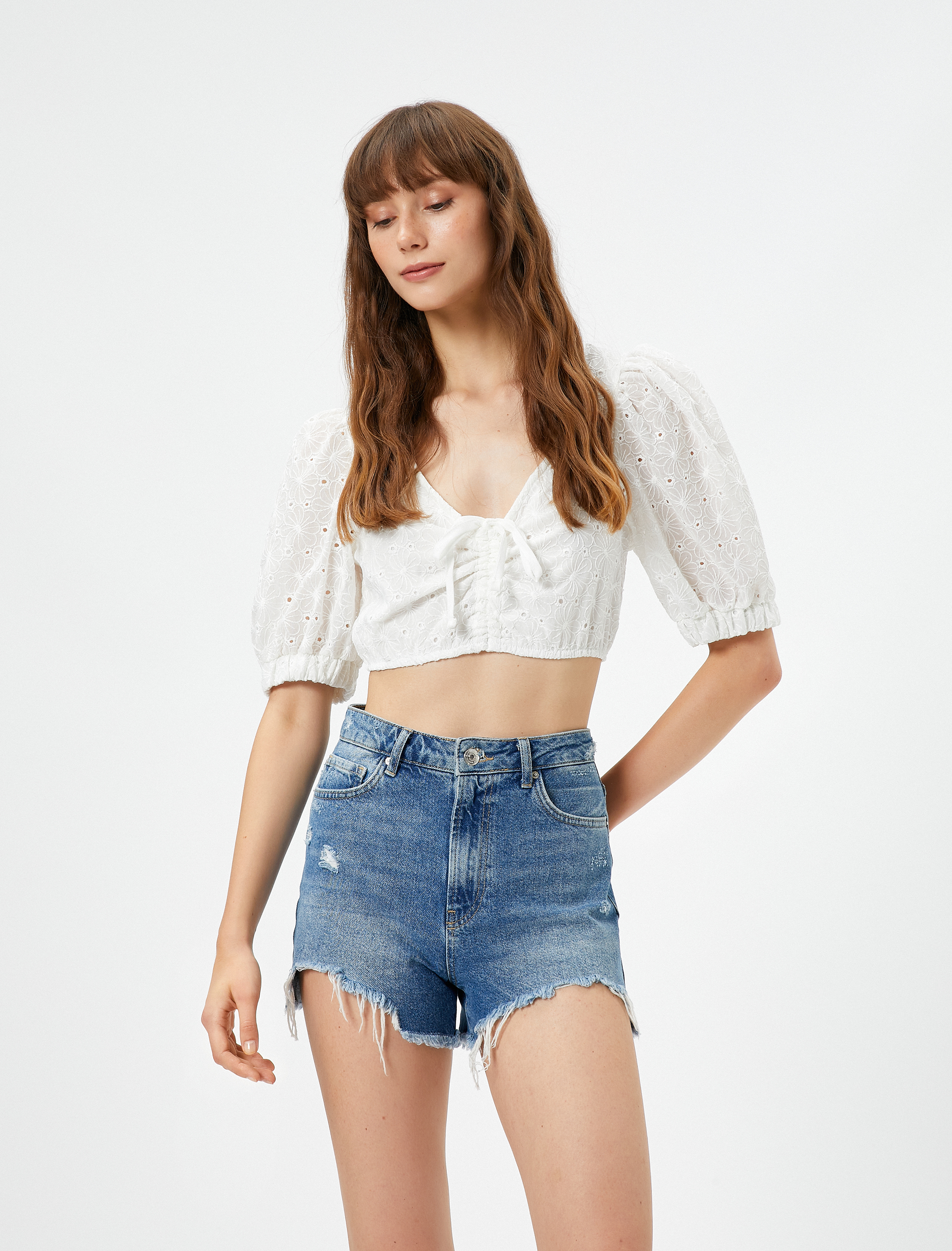 Fisto Büstiyer V Yaka Balon Kollu Çapraz Bağlamalı Bridal