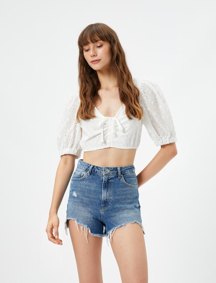  Fisto Büstiyer V Yaka Balon Kollu Çapraz Bağlamalı Bridal