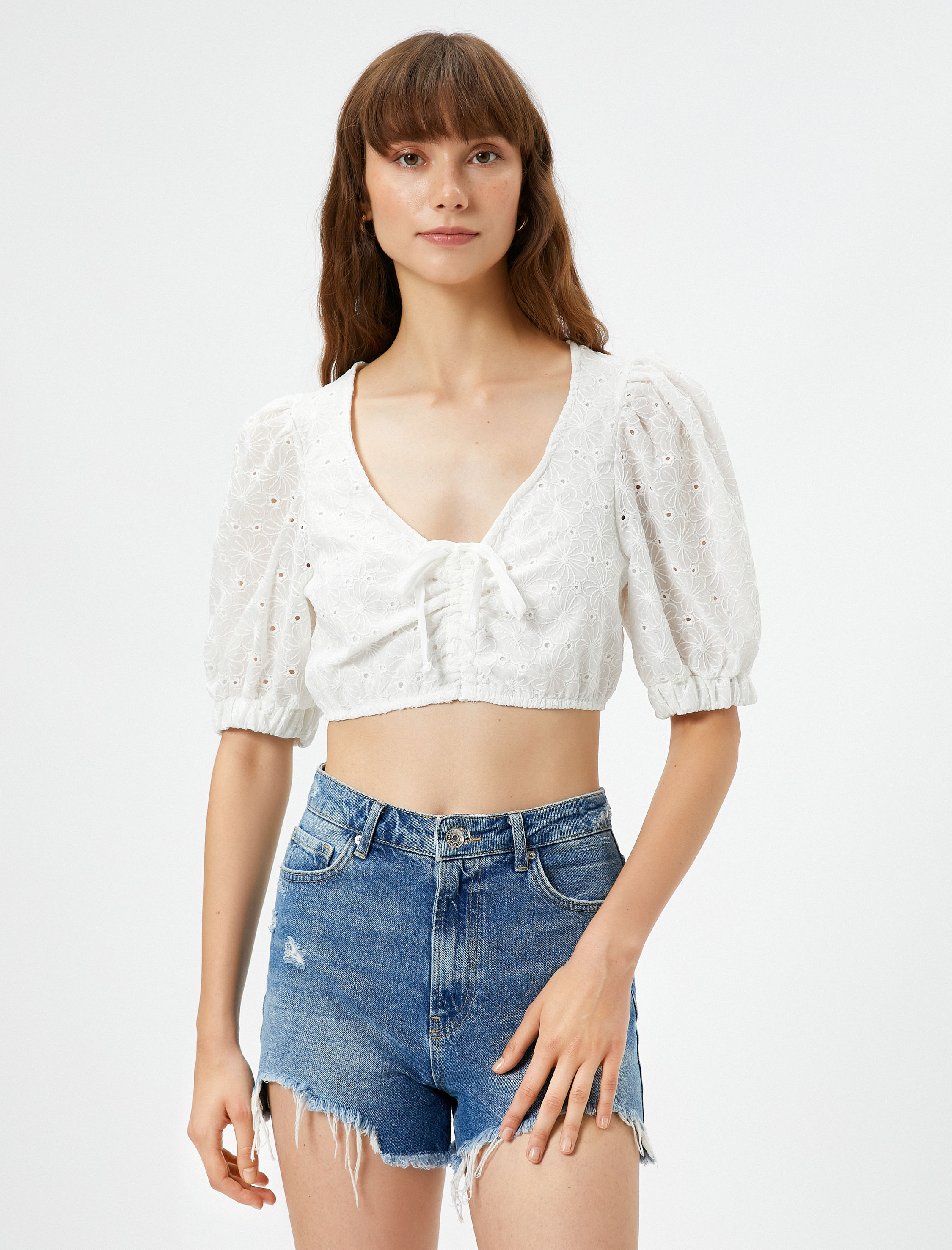 Fisto Büstiyer V Yaka Balon Kollu Çapraz Bağlamalı Bridal