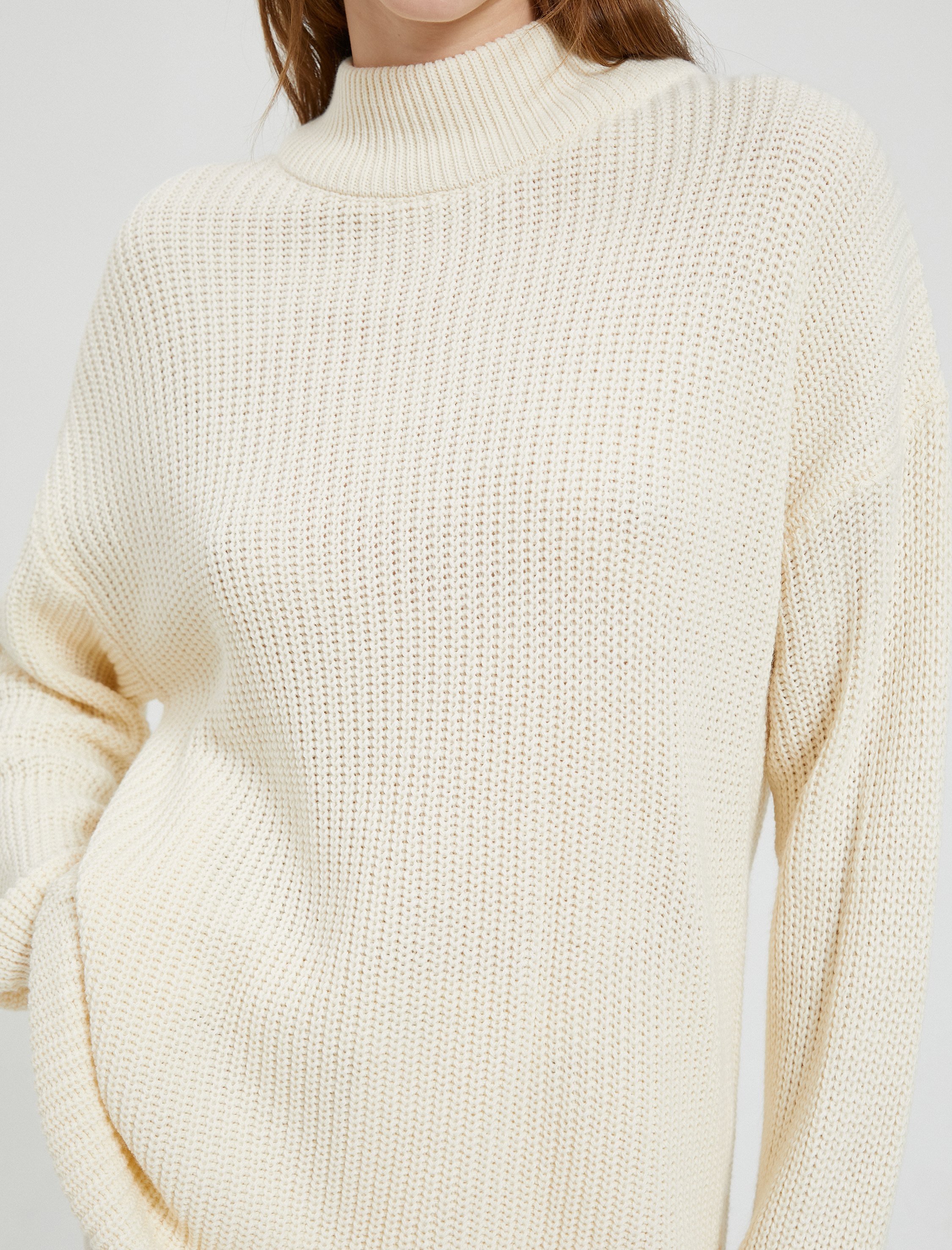   Oversize Yarım Balıkçı Yaka Kazak Akrilik Kaşmir Dokulu