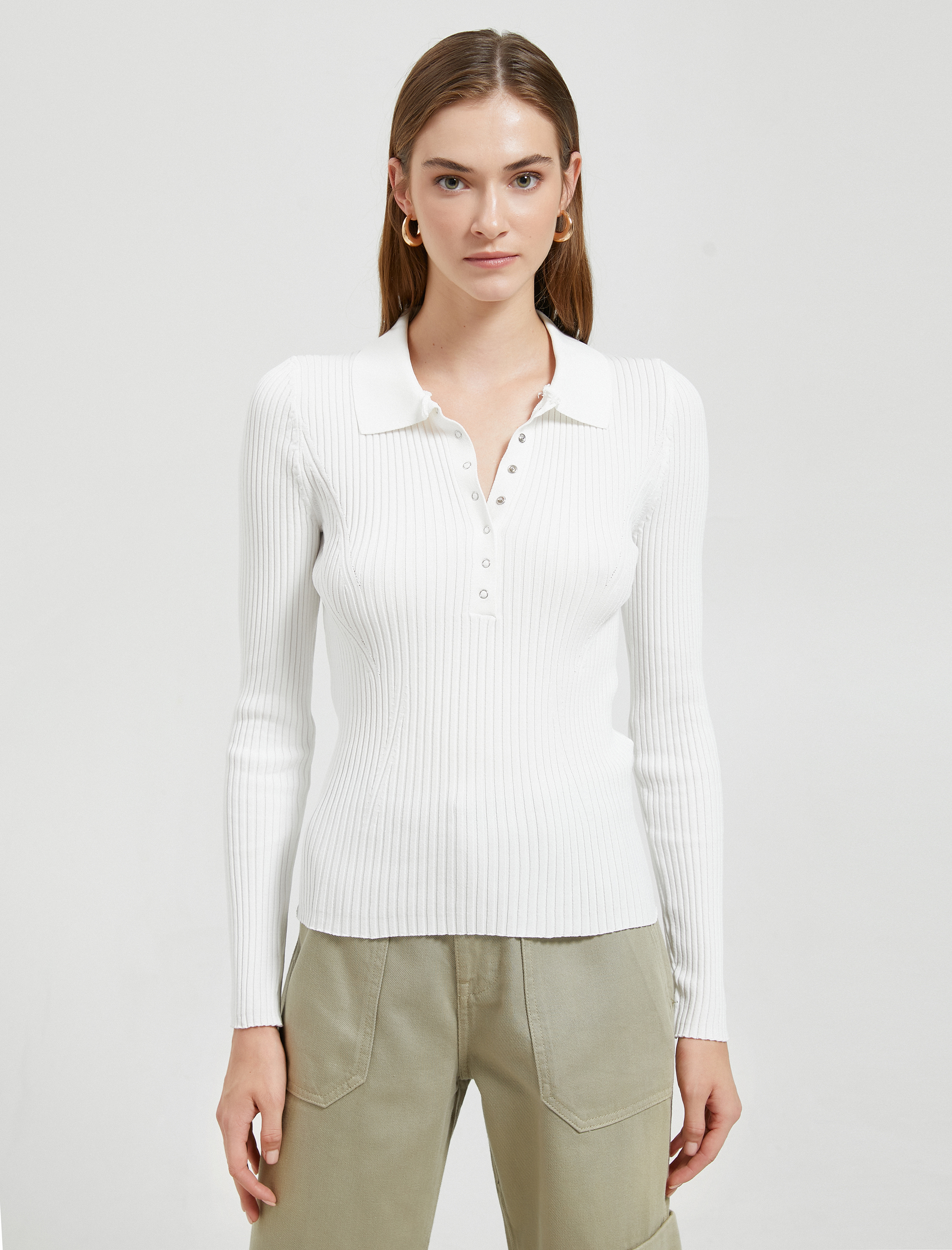   Polo Yaka Triko Kazak Ribanalı Çıtçıtlı