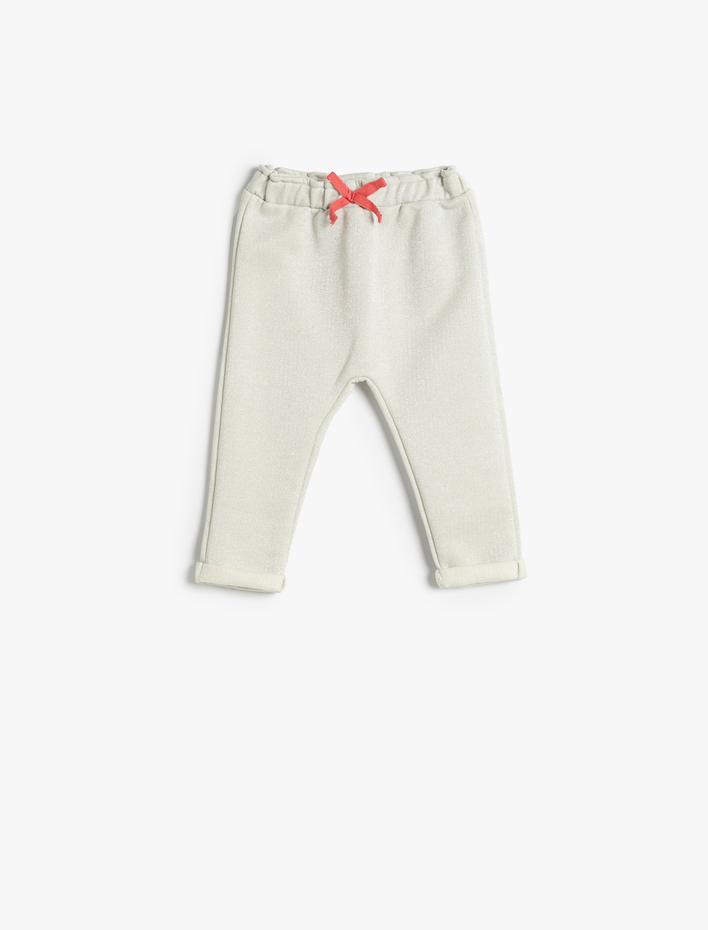 Kız Bebek Eşofman Altı Beli Lastikli Şardonlu Fiyonk Detaylı