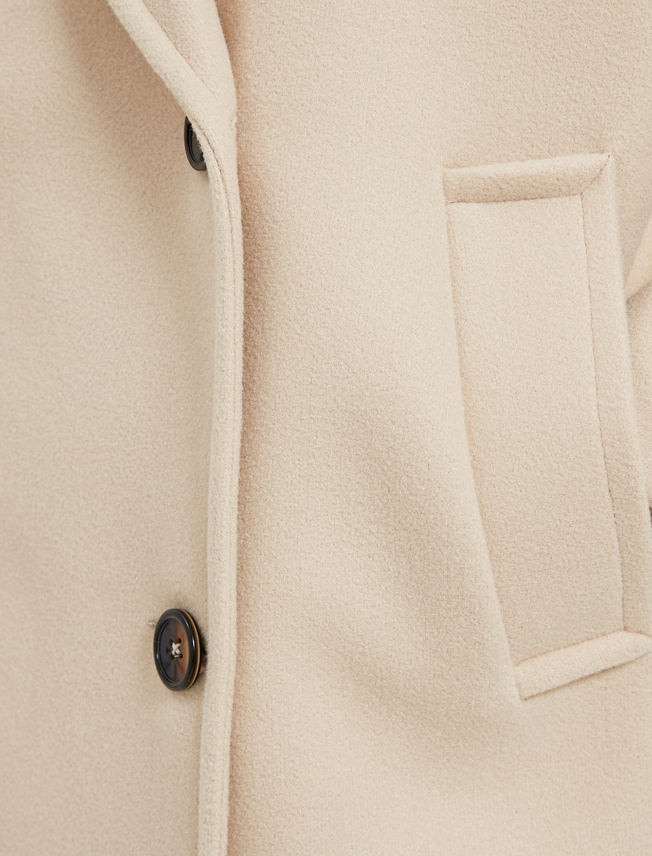   Uzun Kaşe Kaban Kruvaze Kapama Düğmeli Cep Detaylı