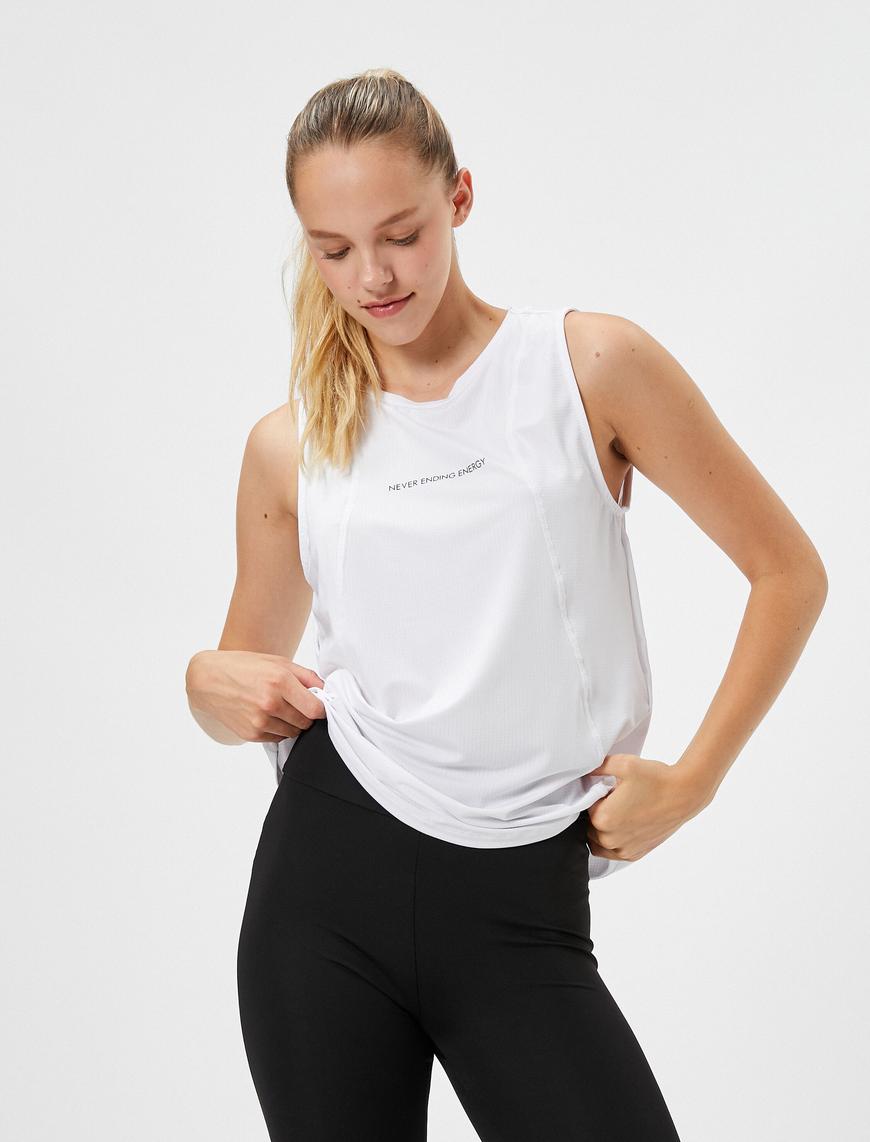   Spor Atlet Slogan Baskılı Kolsuz Rahat Kesim