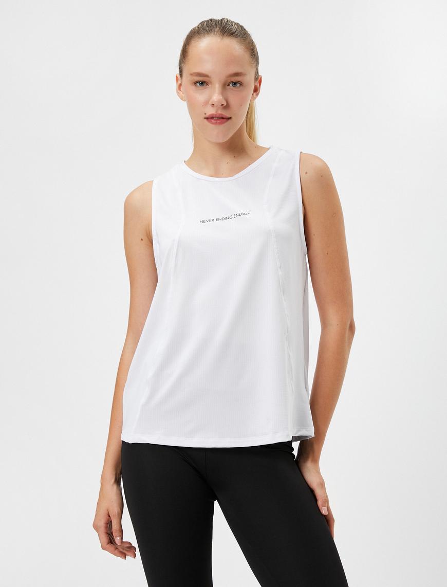   Spor Atlet Slogan Baskılı Kolsuz Rahat Kesim