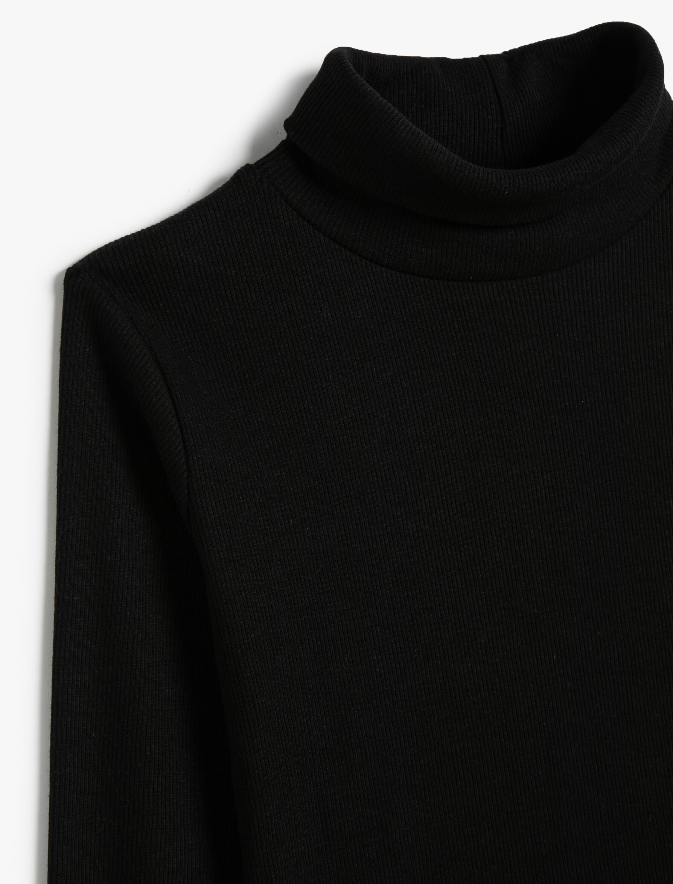  Kız Çocuk Balıkçı Yaka Tişört Basic Uzun Kollu Fitilli Pamuklu