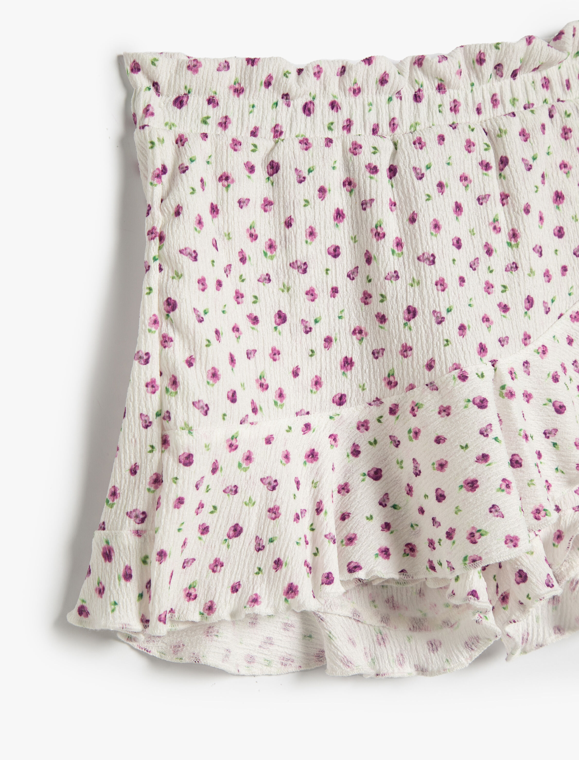  Kız Çocuk Mini Şort Etek Çiçekli Kruvaze Fırfırlı Dokulu