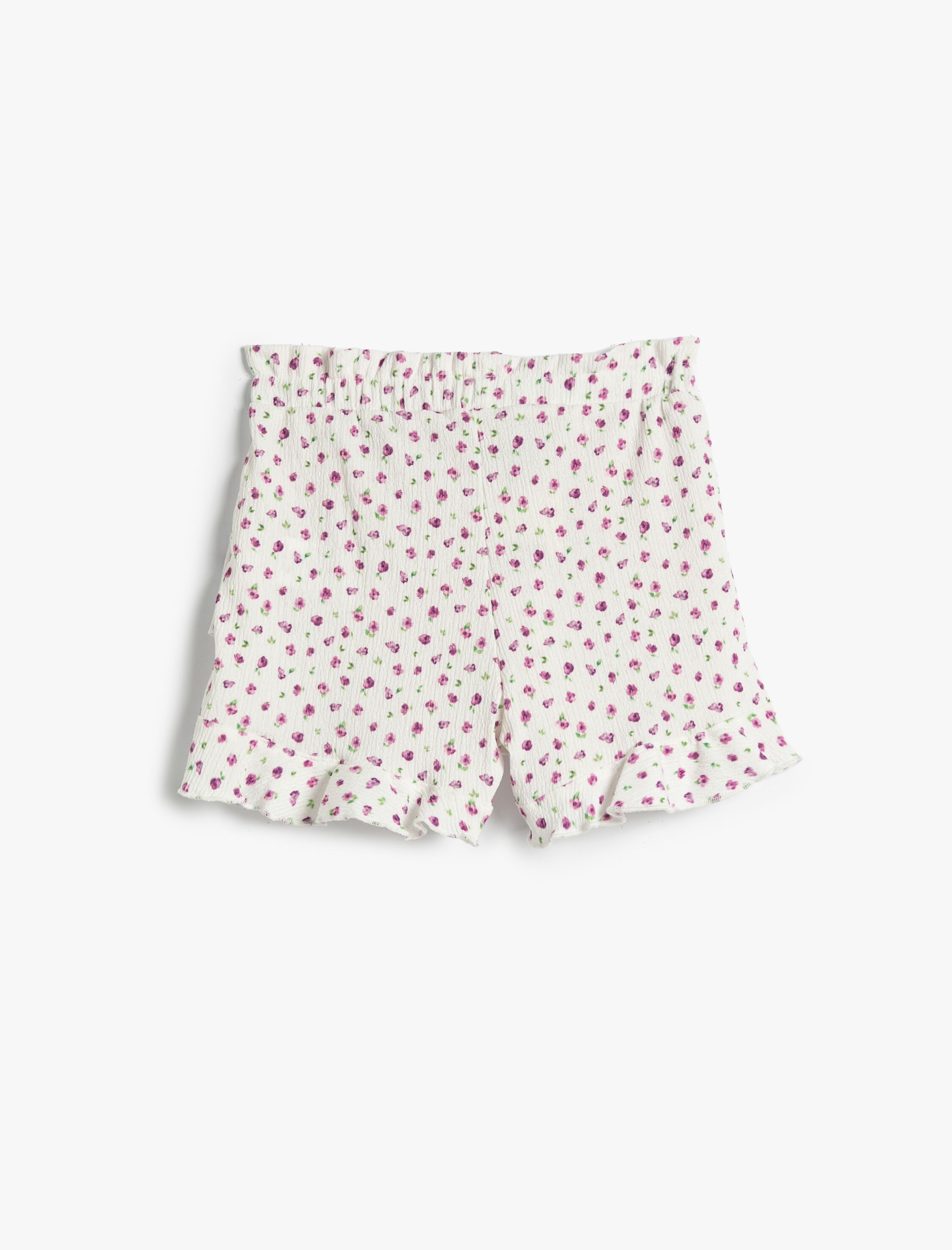  Kız Çocuk Mini Şort Etek Çiçekli Kruvaze Fırfırlı Dokulu