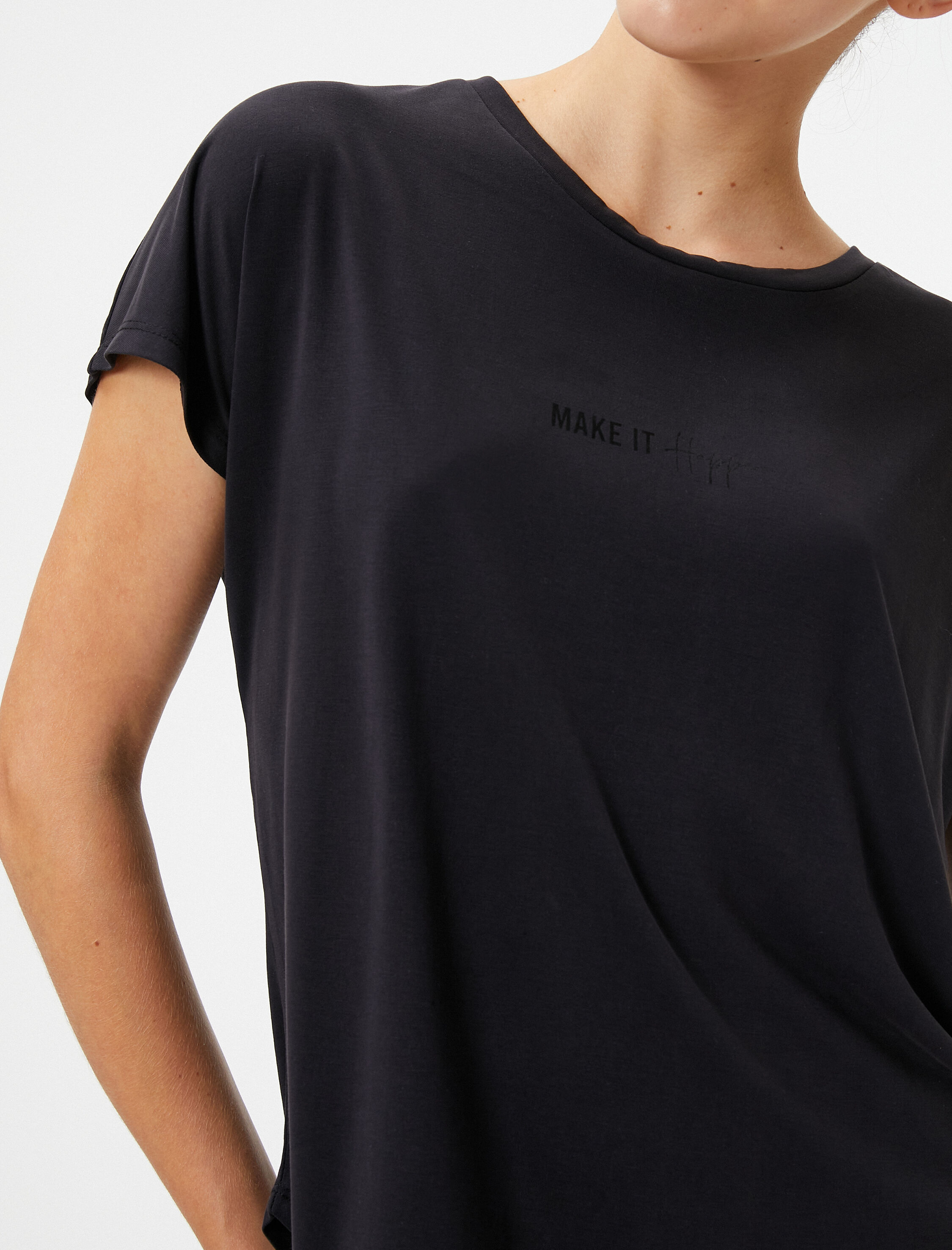   Spor Tişört Slogan Baskılı Kısa Kollu Bisiklet Yaka Modal Karışımlı