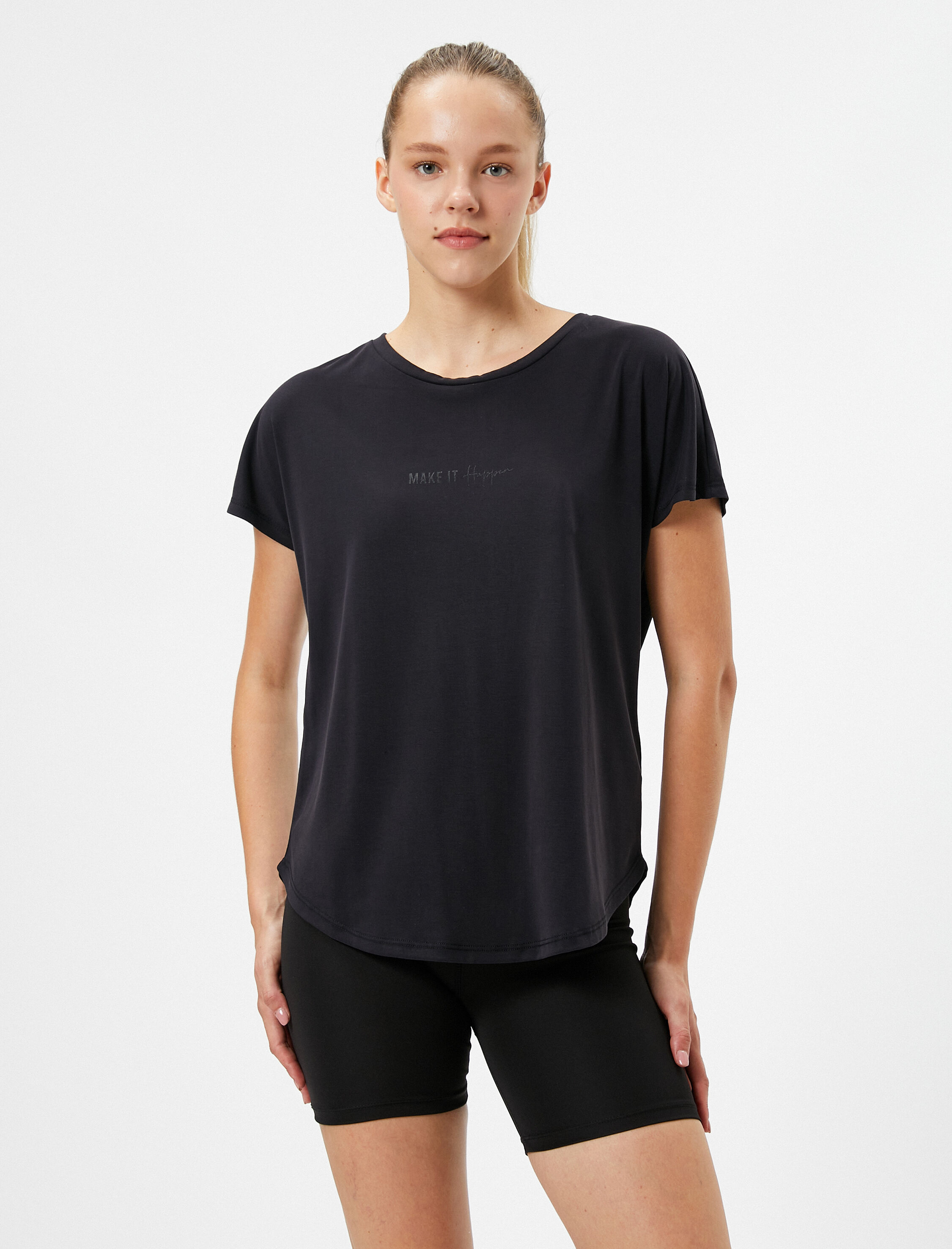   Spor Tişört Slogan Baskılı Kısa Kollu Bisiklet Yaka Modal Karışımlı