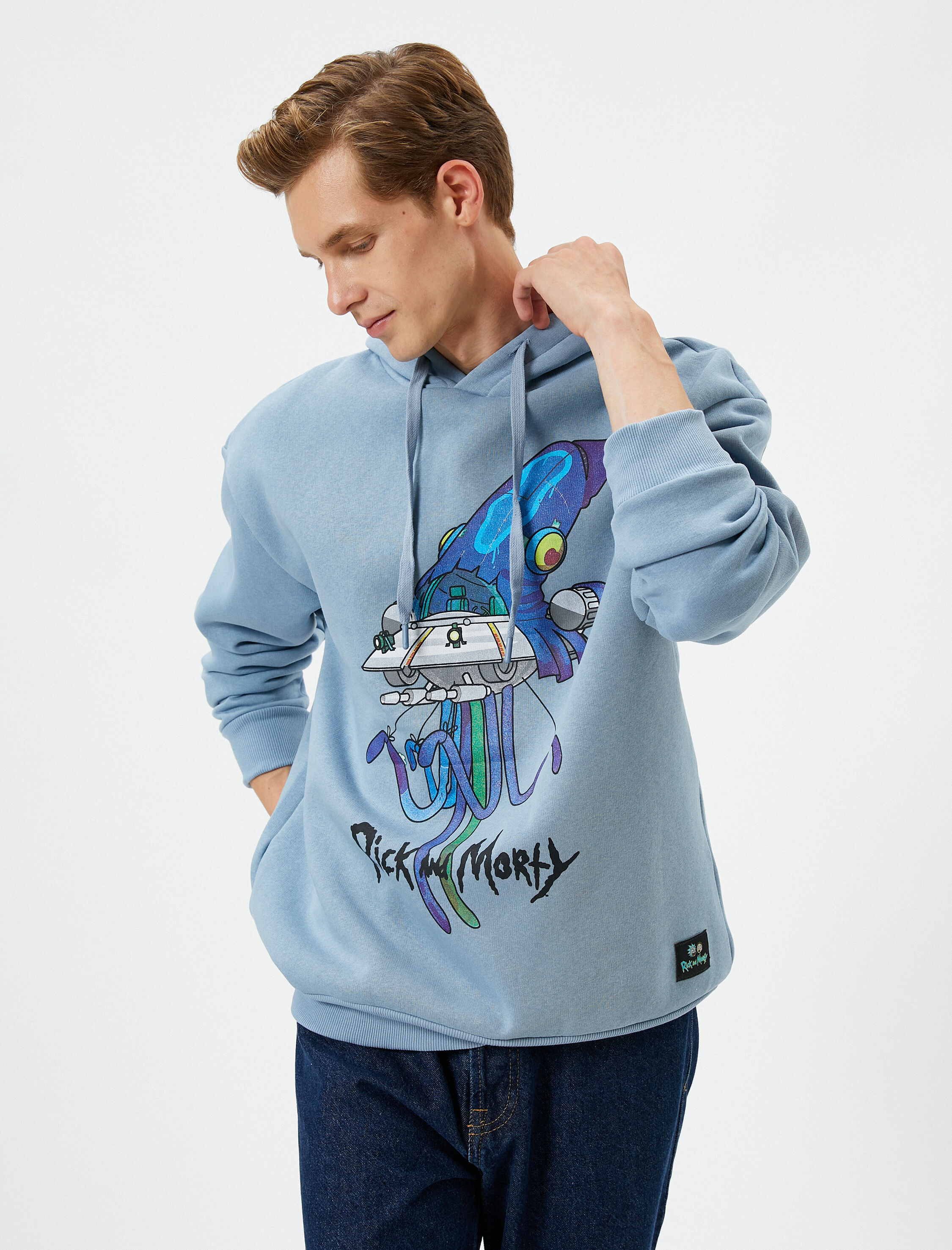   Rick and Morty Kapşonlu Oversize Sweatshirt Şardonlu Lisanslı Baskılı
