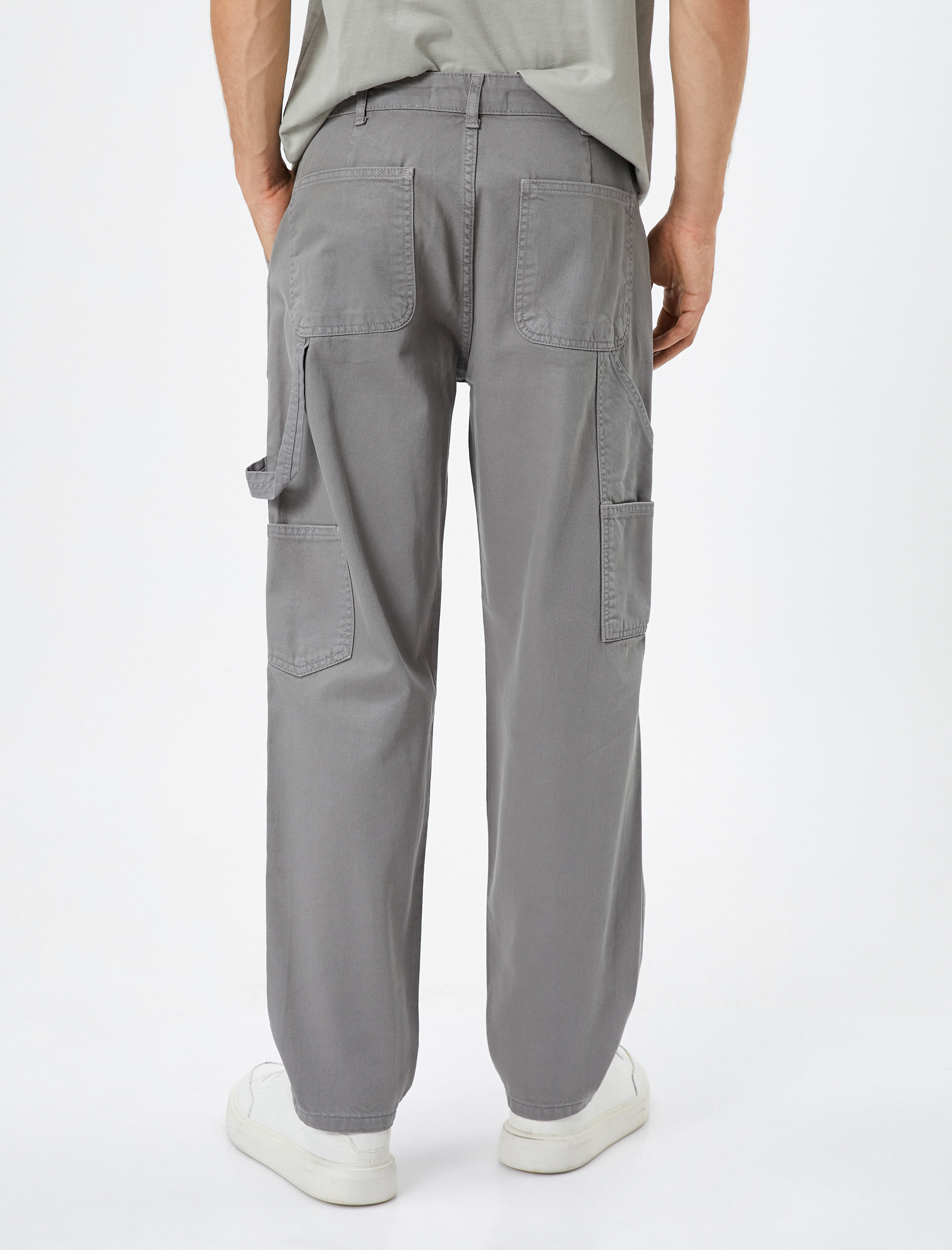   Canvas Pantolon Bol Kesim Cep Detaylı Düğmeli Pamuklu