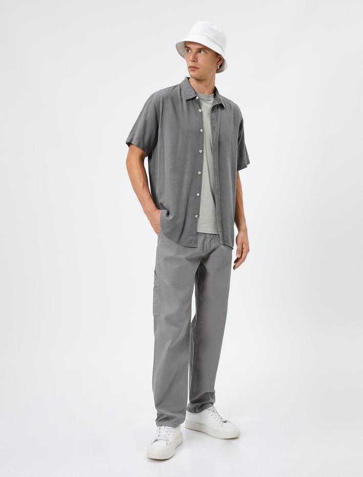  Canvas Pantolon Bol Kesim Cep Detaylı Düğmeli Pamuklu