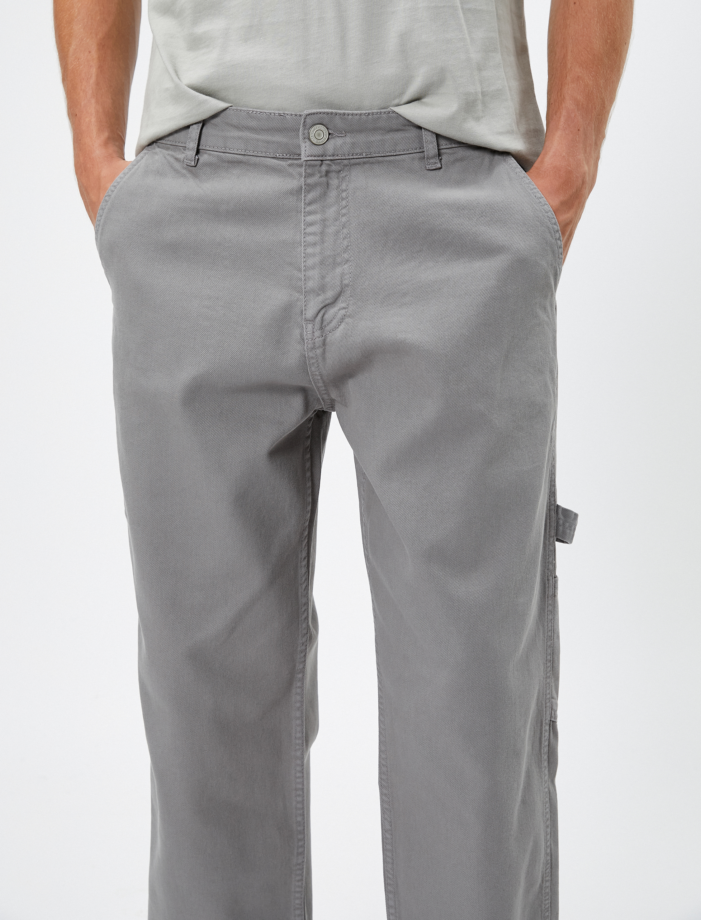   Canvas Pantolon Bol Kesim Cep Detaylı Düğmeli Pamuklu