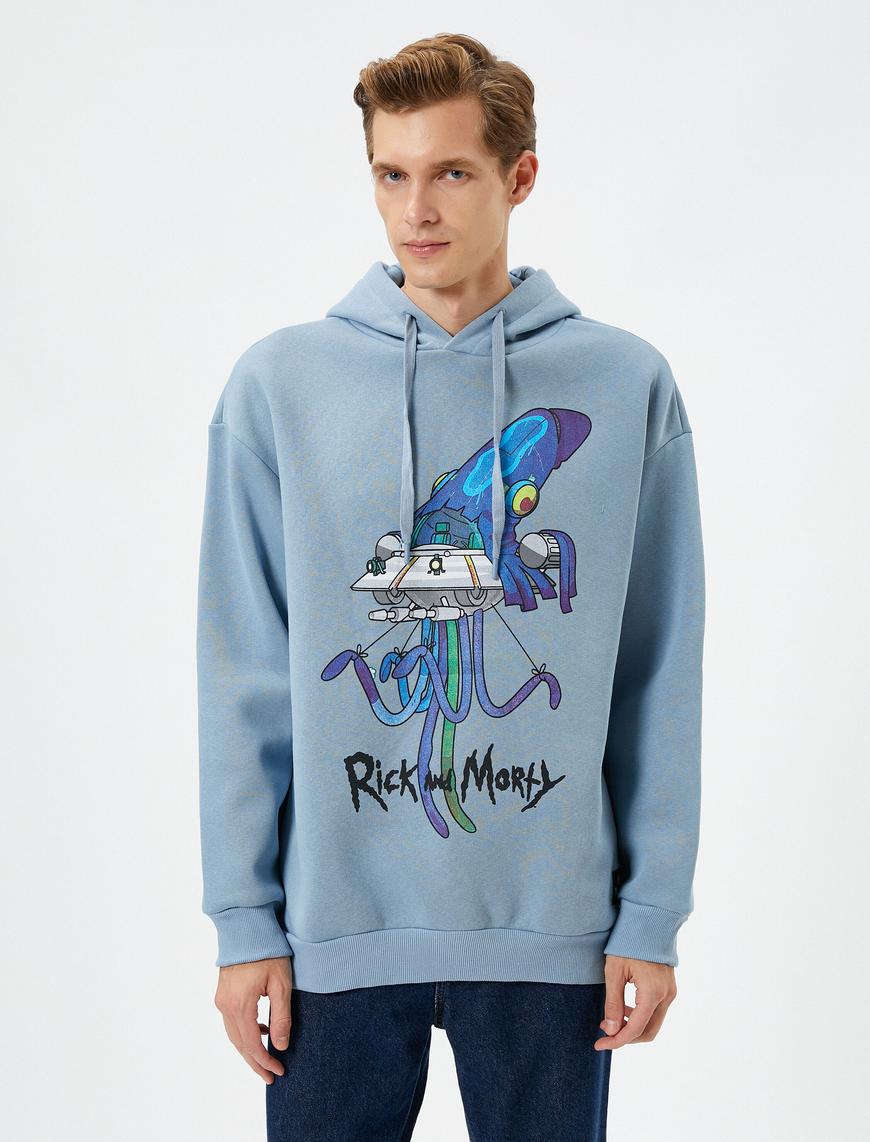   Rick and Morty Kapşonlu Oversize Sweatshirt Şardonlu Lisanslı Baskılı