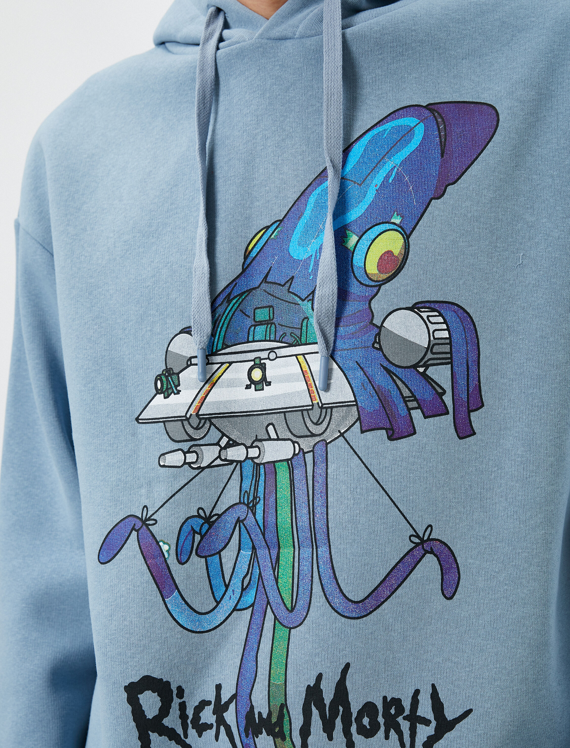   Rick and Morty Kapşonlu Oversize Sweatshirt Şardonlu Lisanslı Baskılı