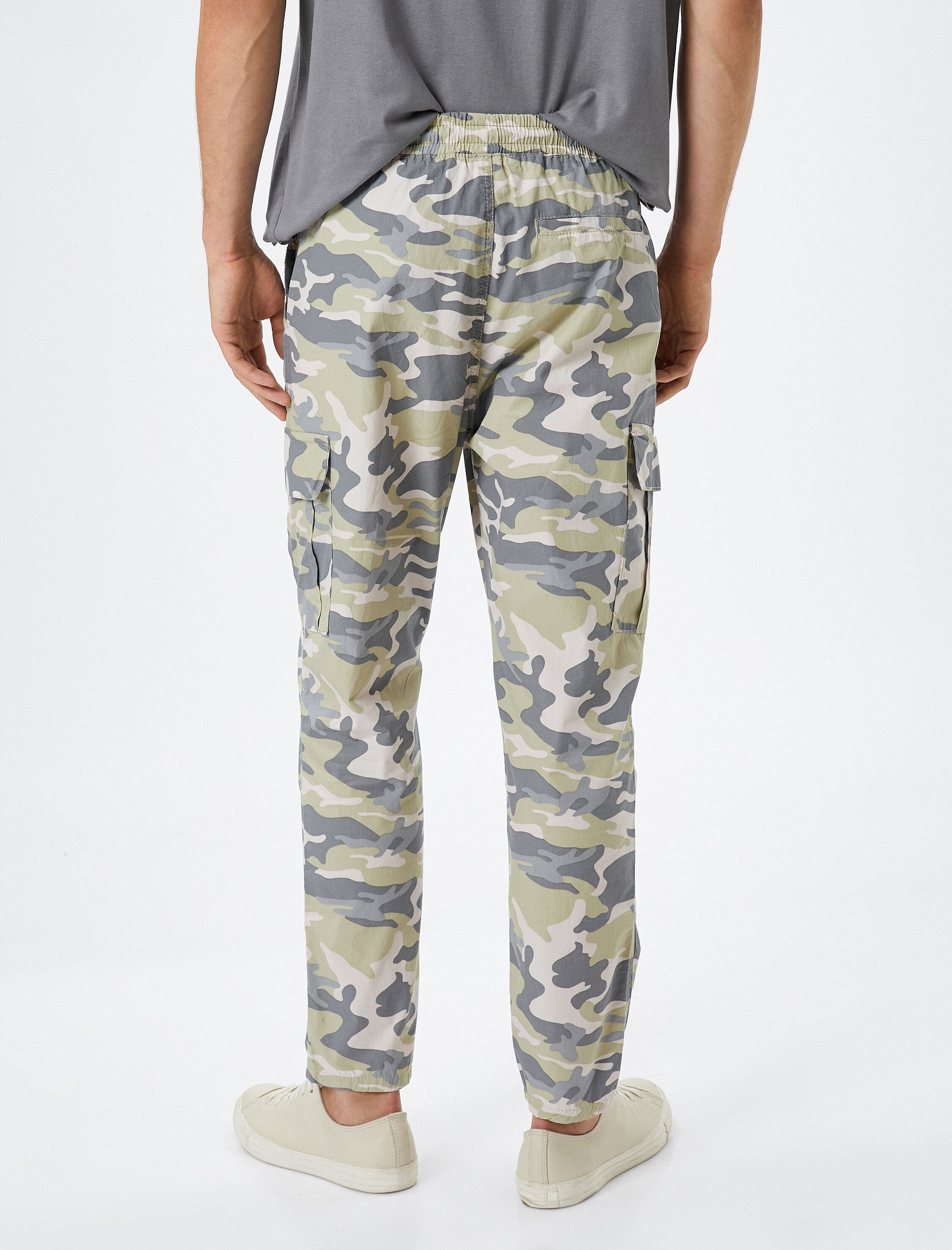   Kargo Cepli Pantolon Beli Bağcıklı Kamuflaj Detaylı Pamuklu