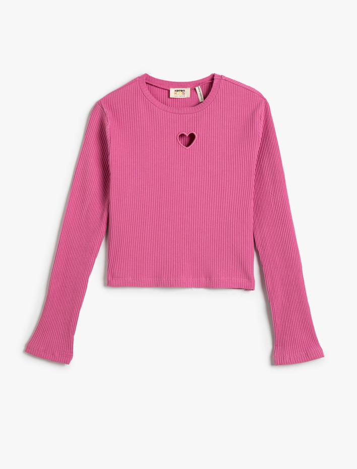 Kız Çocuk Bluz Uzun Kollu Yuvarlak Yaka Pencere Detaylı Kaşkorse