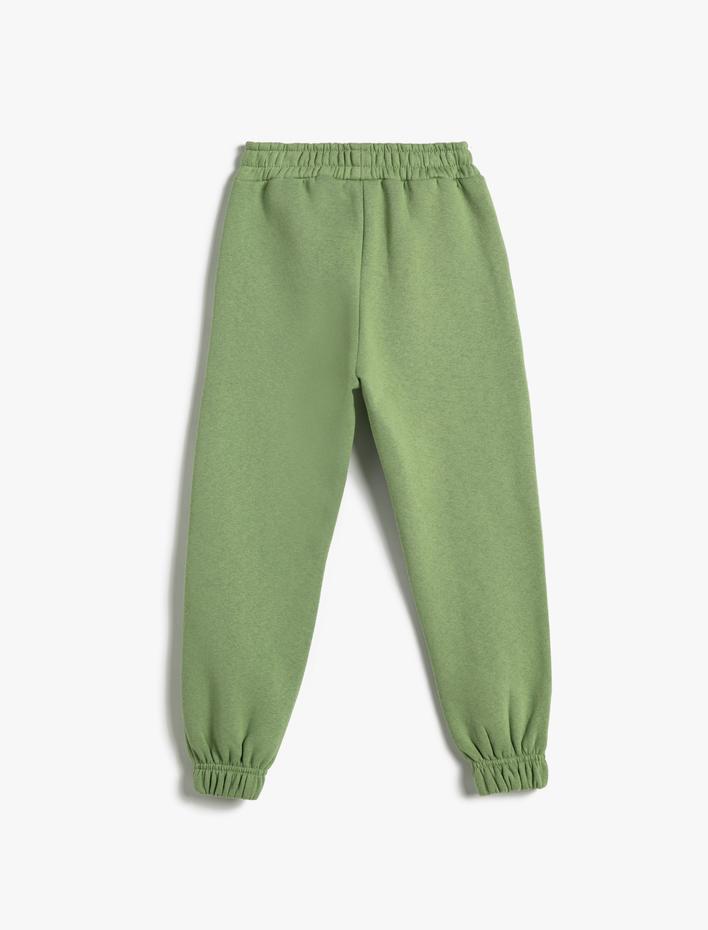 Kız Çocuk Jogger Eşofman Altı Şardonlu Baskı Detaylı Cepli Beli Lastikli