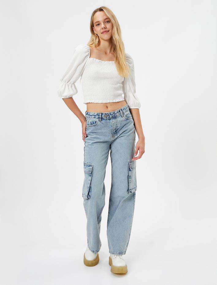  Balon Kollu Bluz Gipeli Kare Yaka Bürümcük