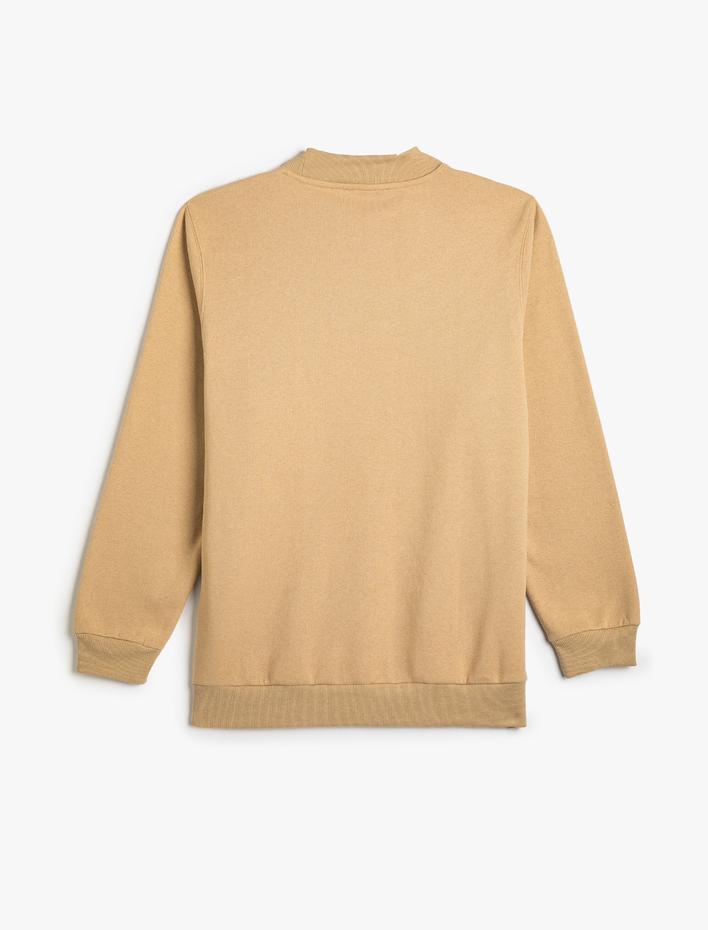  Kolej Sweat Bisiklet Yaka İşleme Detaylı Uzun Kollu Şardonlu