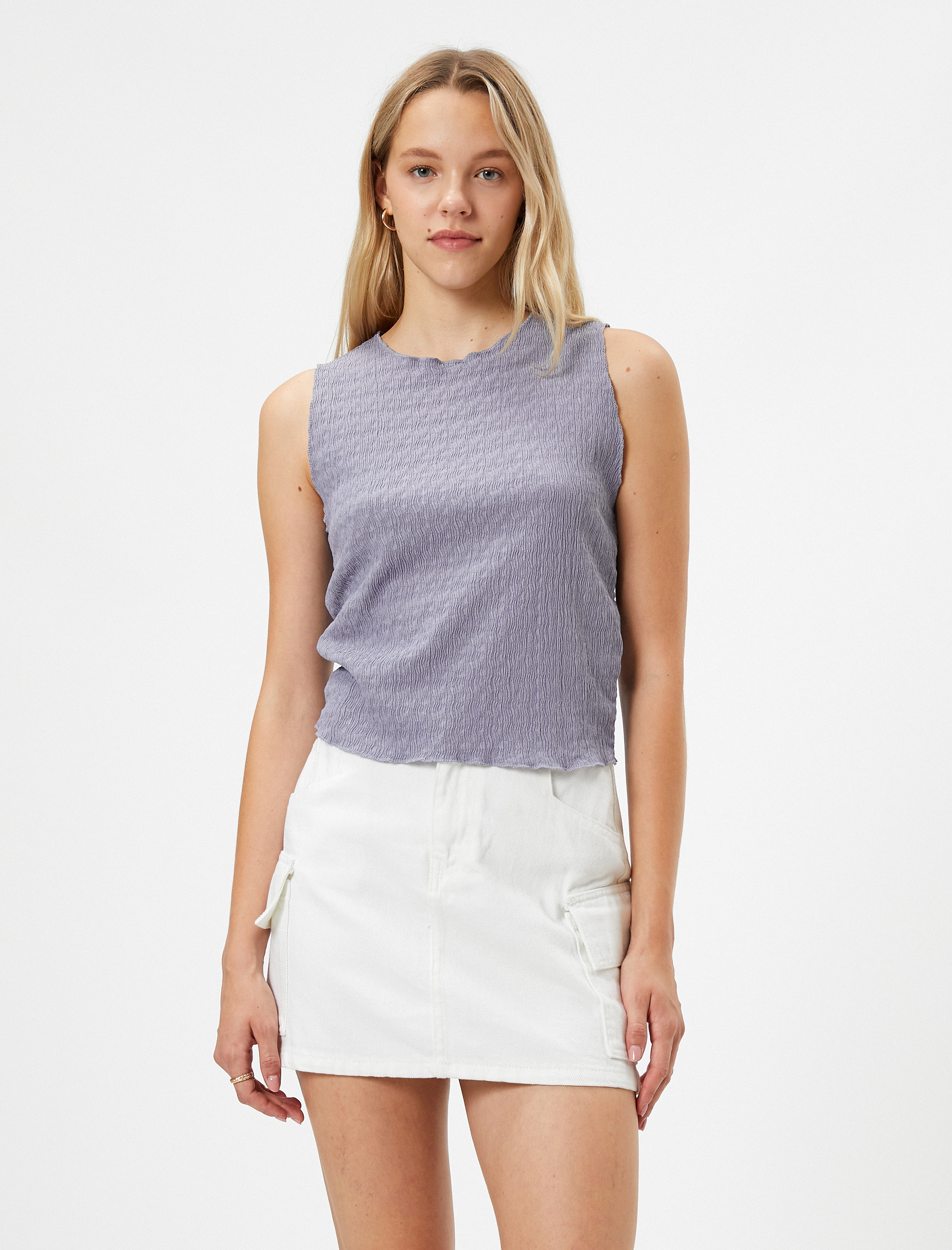   Crop Atlet Slim Fit Dokulu Kolsuz Bürümcük