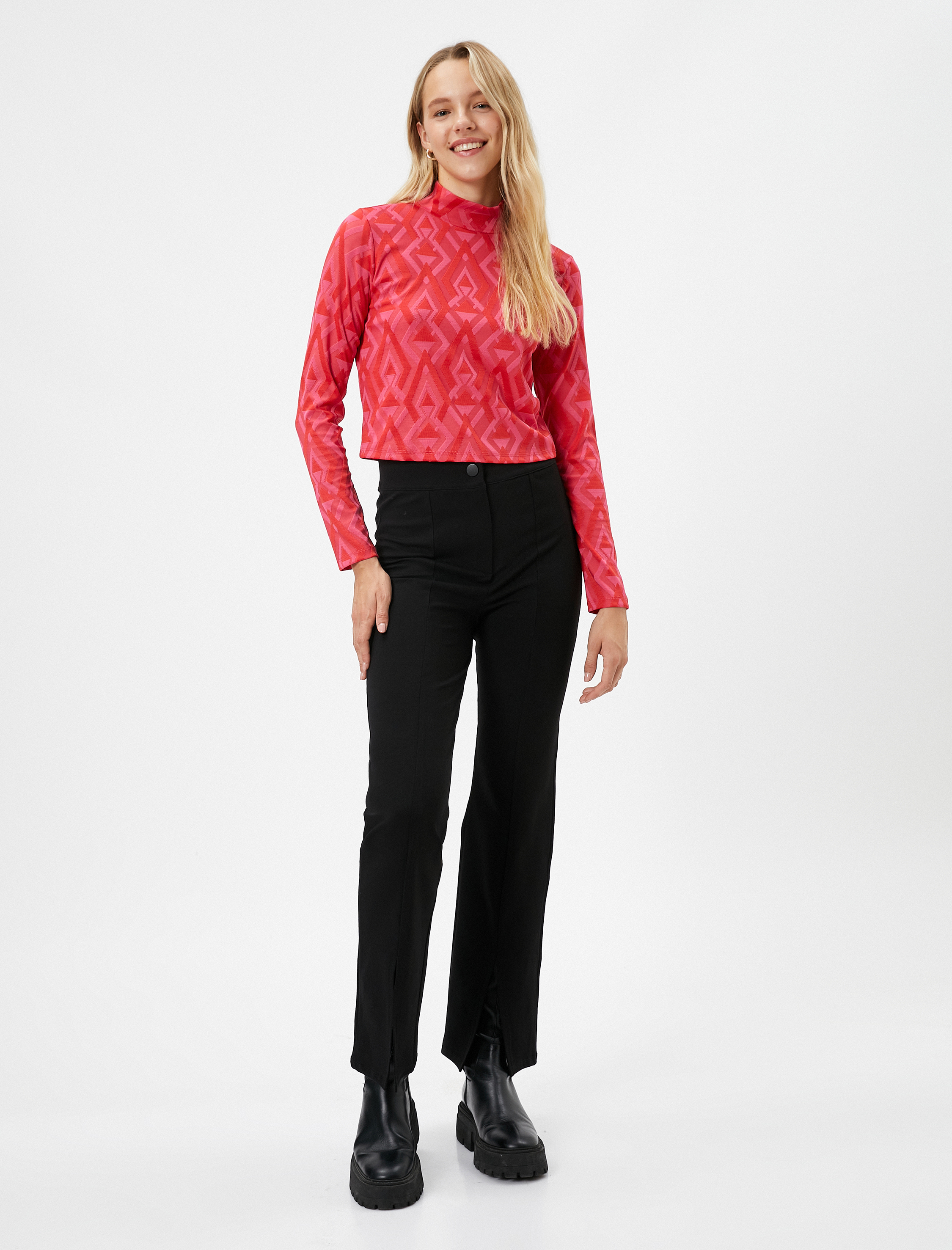   Tayt Pantolon Yırtmaçlı Düğmeli Dikiş Detaylı