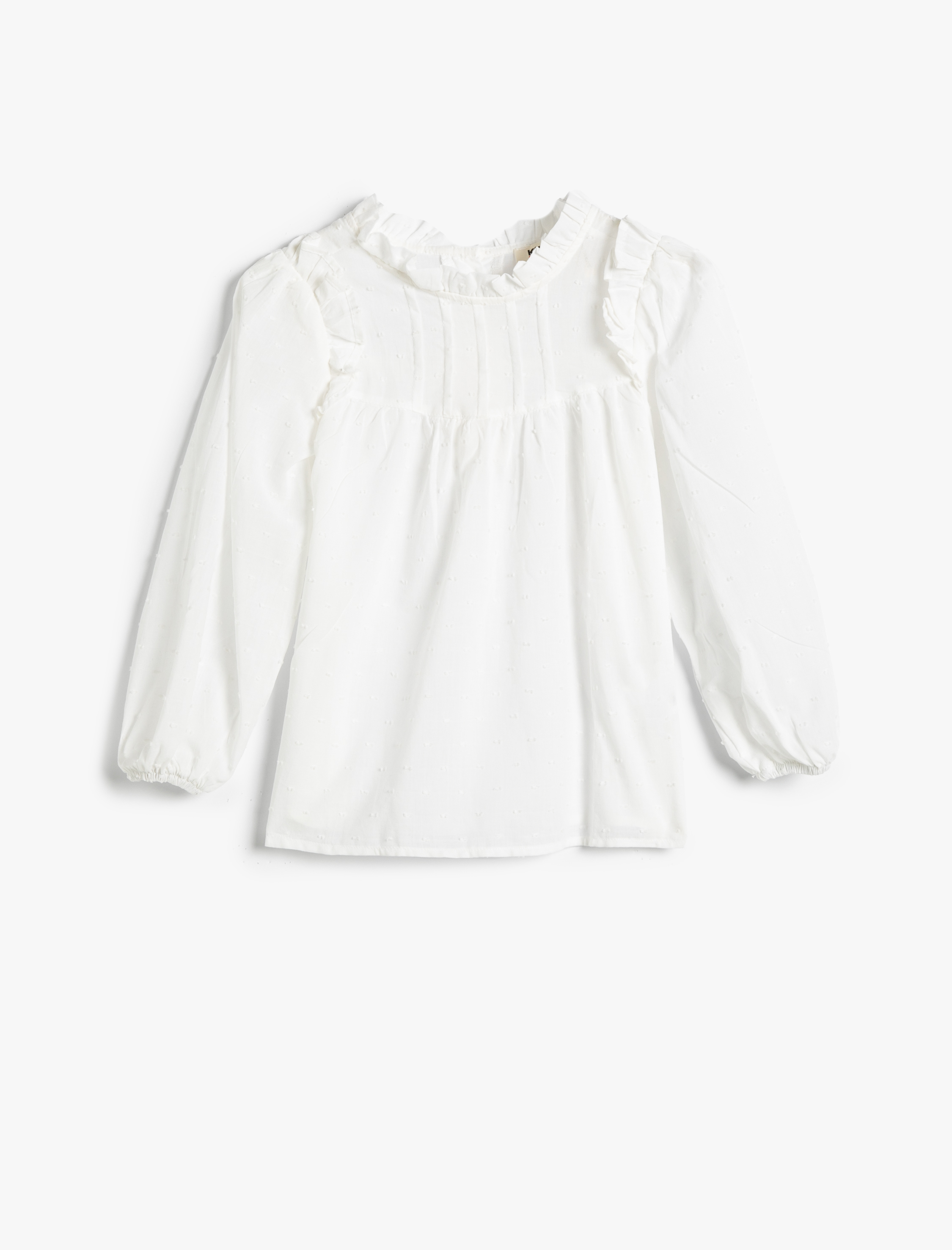  Kız Çocuk Bluz Fırfırlı Dik Yaka Uzun Kollu Pamuklu