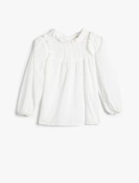 Bluz Fırfırlı Dik Yaka Uzun Kollu Pamuklu