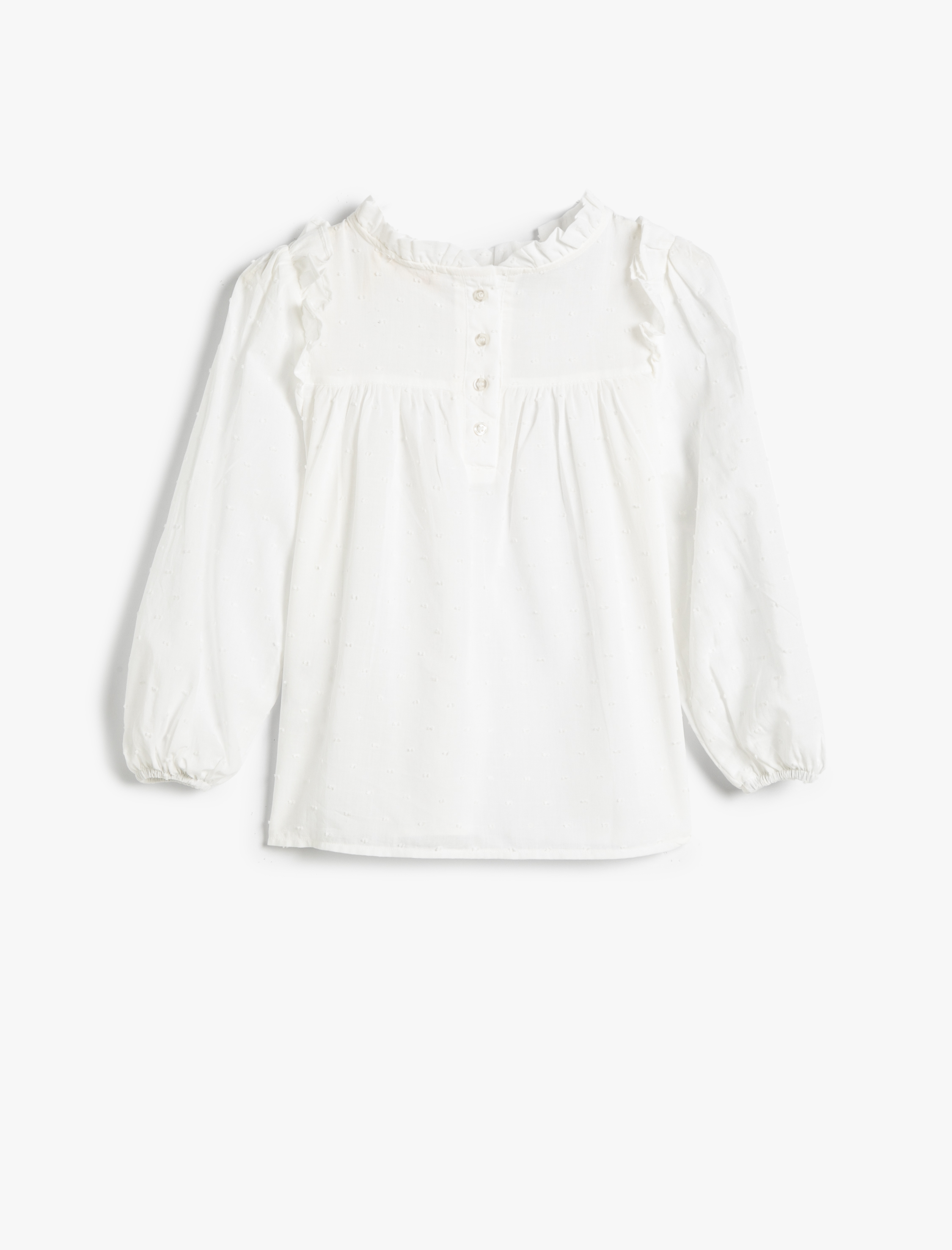  Kız Çocuk Bluz Fırfırlı Dik Yaka Uzun Kollu Pamuklu