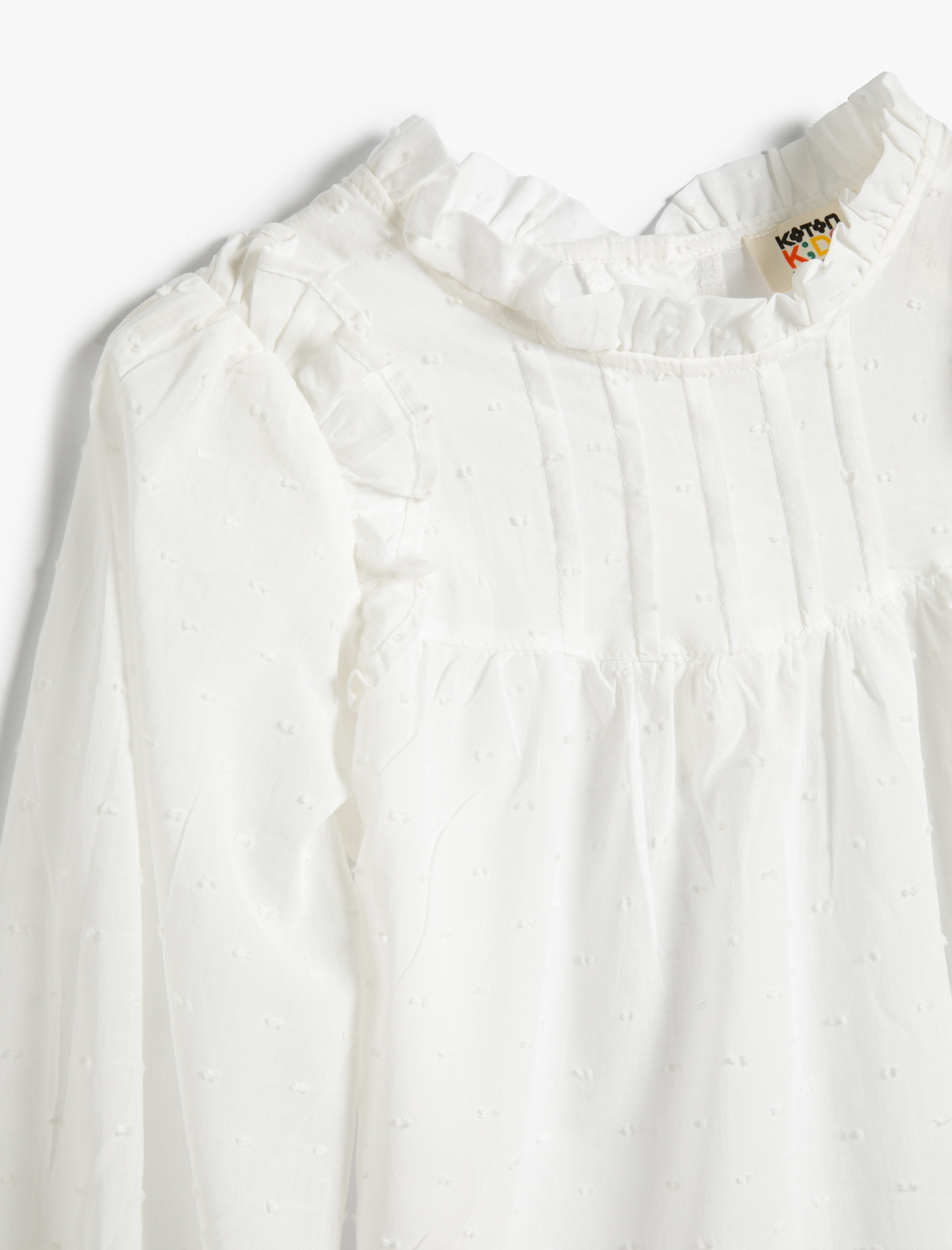  Kız Çocuk Bluz Fırfırlı Dik Yaka Uzun Kollu Pamuklu