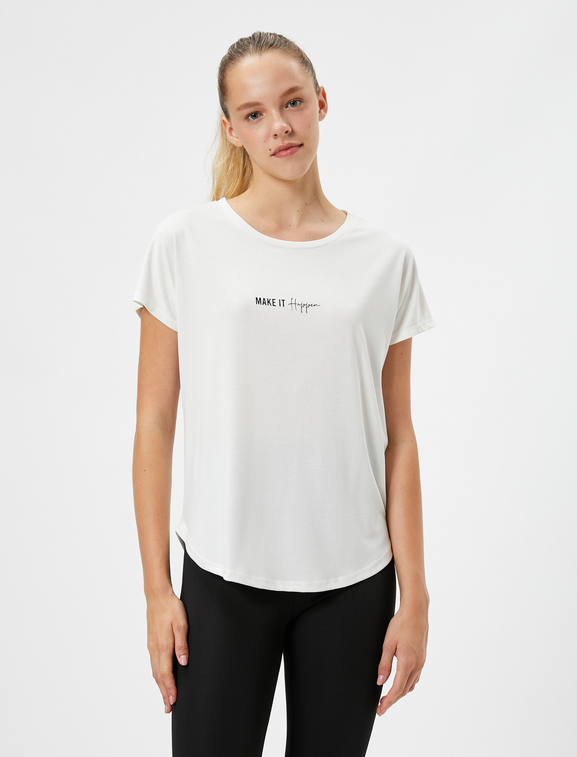   Spor Tişört Slogan Baskılı Kısa Kollu Bisiklet Yaka Modal Karışımlı