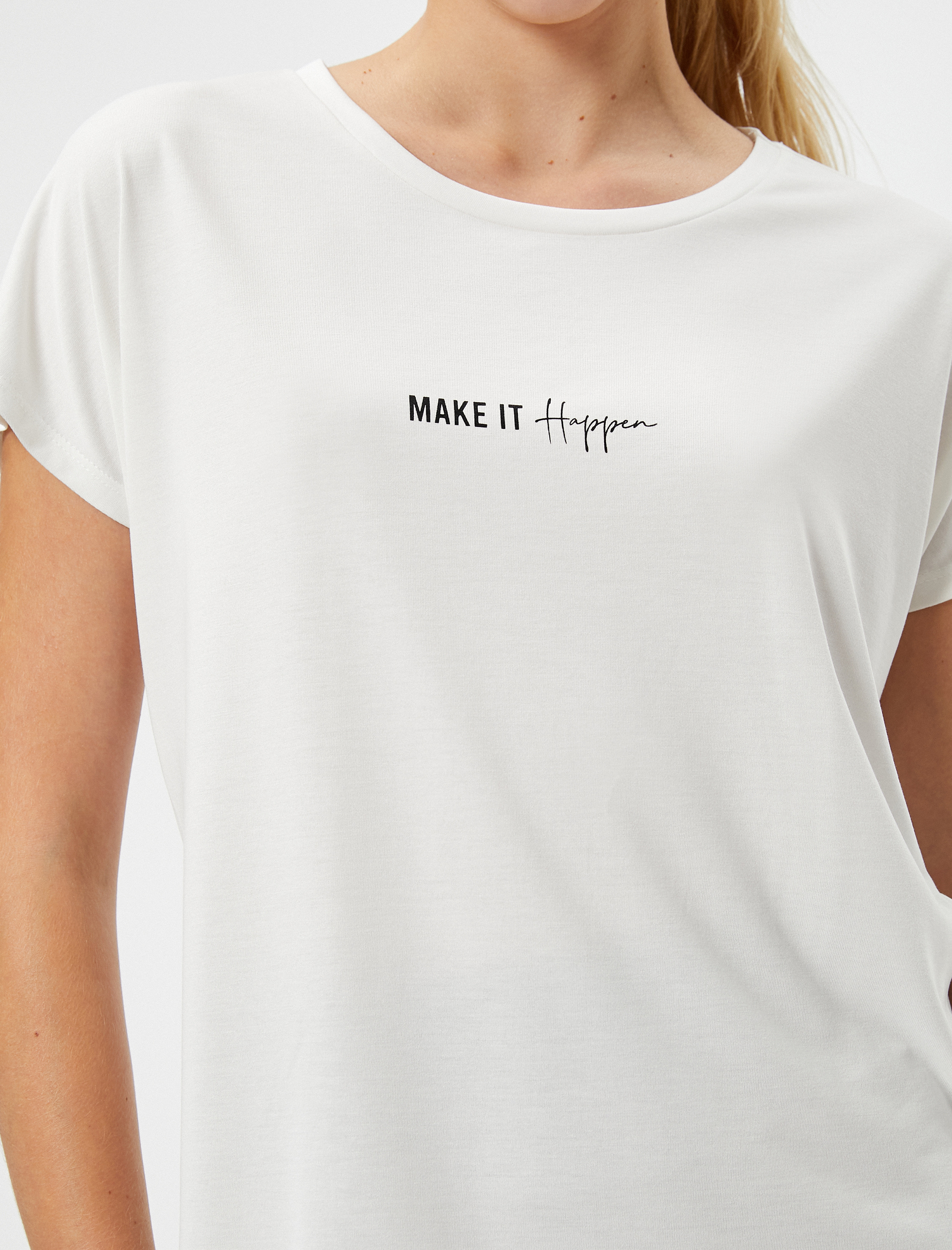   Spor Tişört Slogan Baskılı Kısa Kollu Bisiklet Yaka Modal Karışımlı