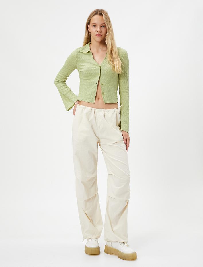  Uzun Kollu Tişört Gömlek Yaka Düğmeli Bürümcük