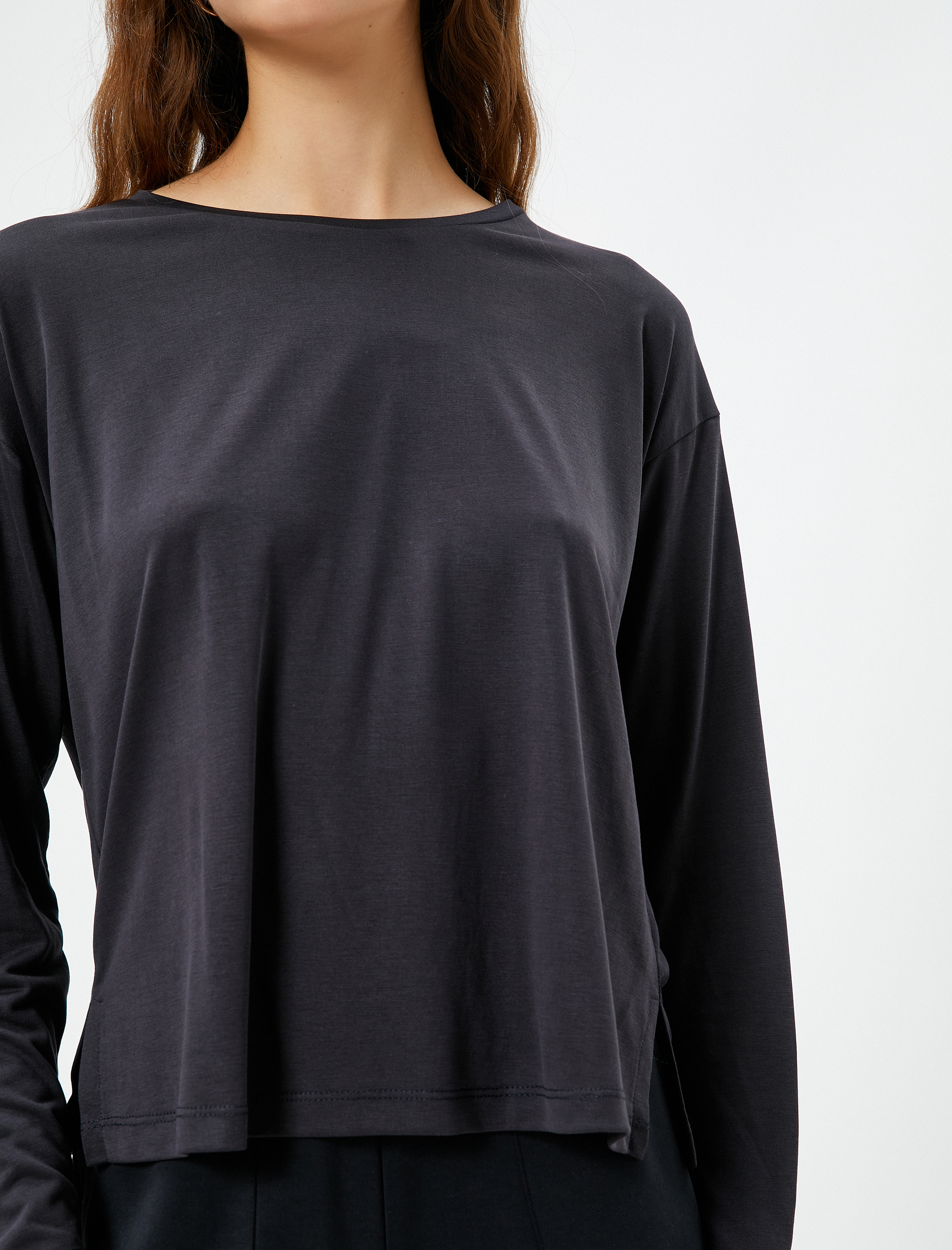   Pijama Üstü Bisiklet Yaka Uzun Kollu Modal Karışımlı