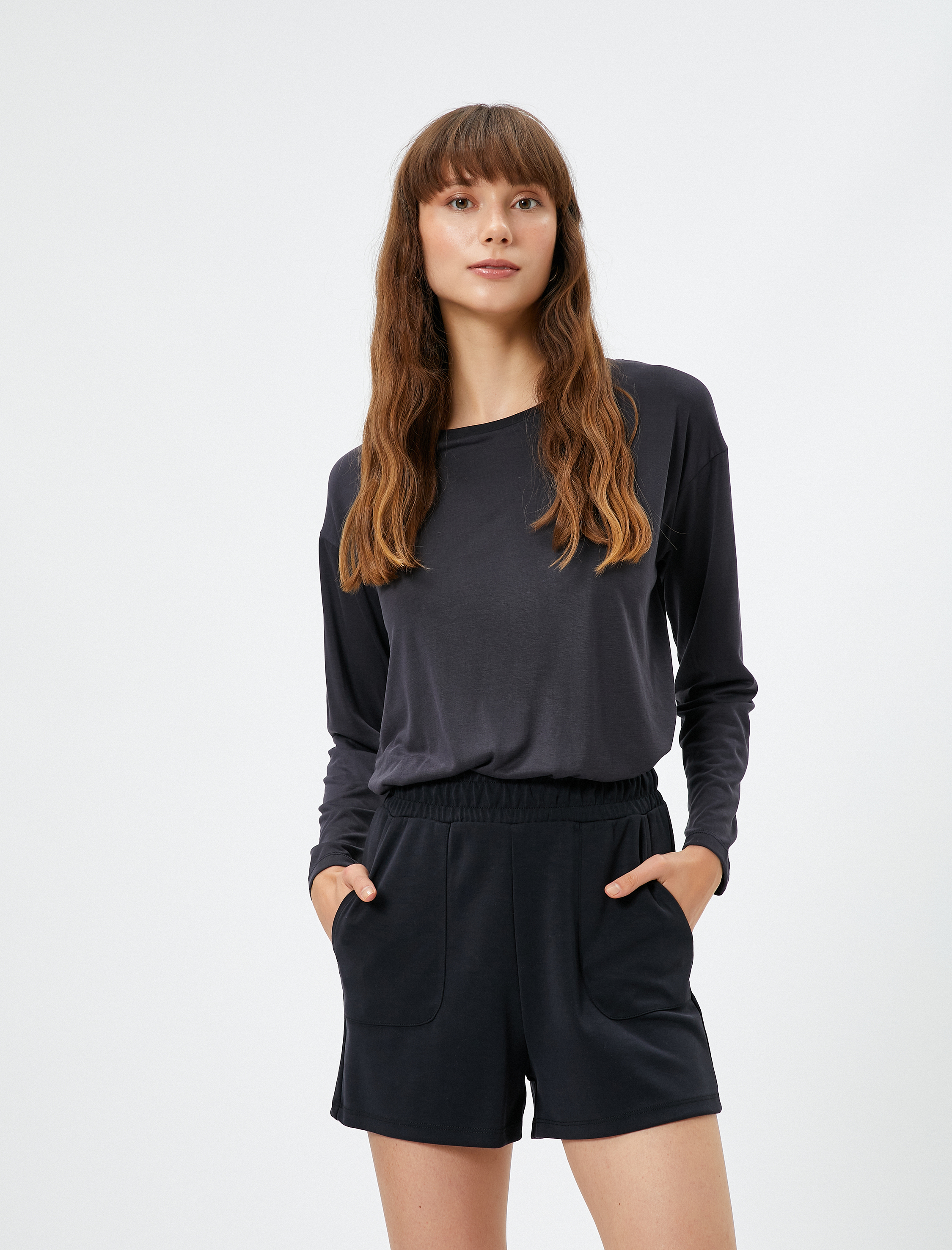   Pijama Üstü Bisiklet Yaka Uzun Kollu Modal Karışımlı