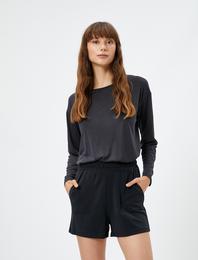 Pijama Üstü Bisiklet Yaka Uzun Kollu Modal Karışımlı