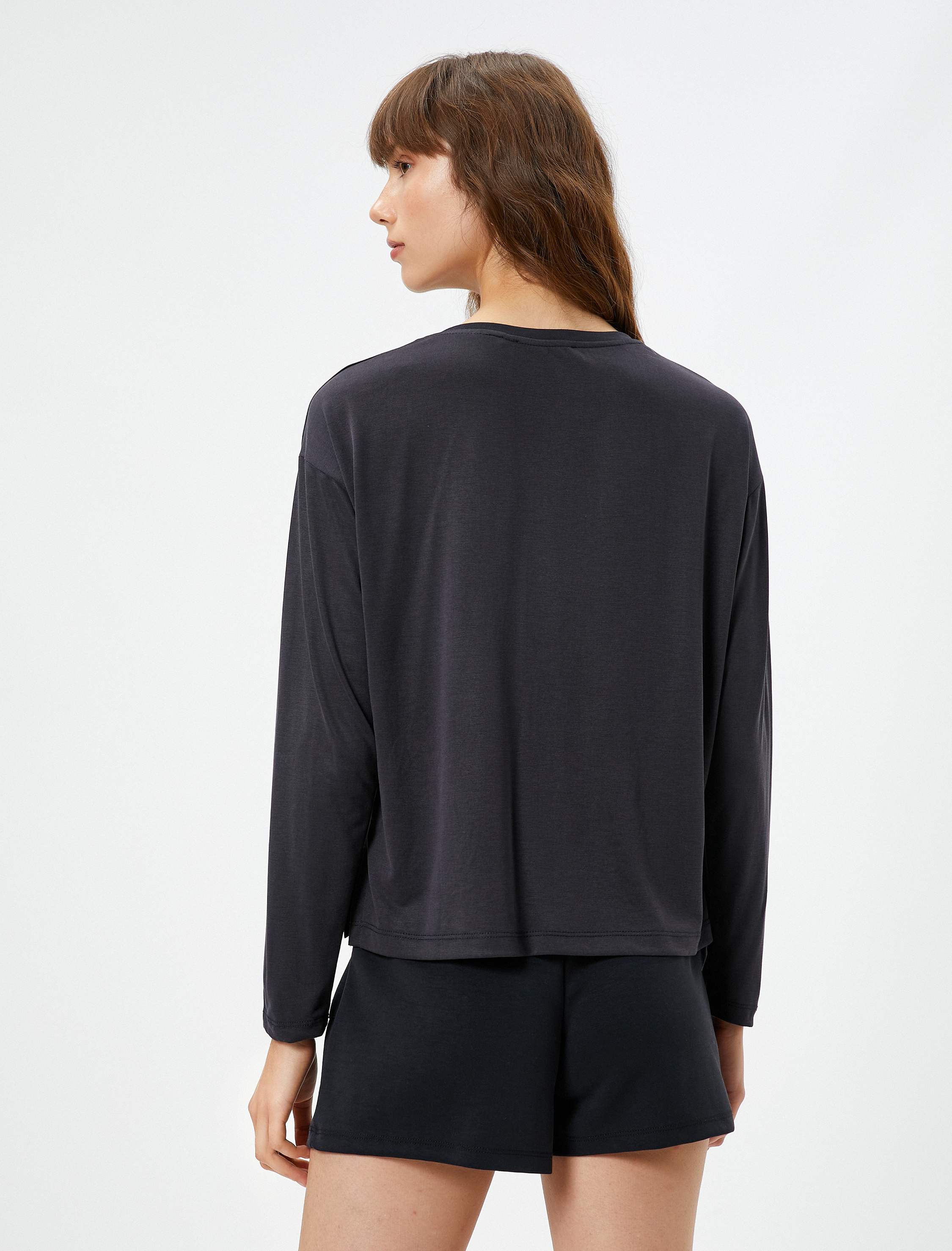   Pijama Üstü Bisiklet Yaka Uzun Kollu Modal Karışımlı