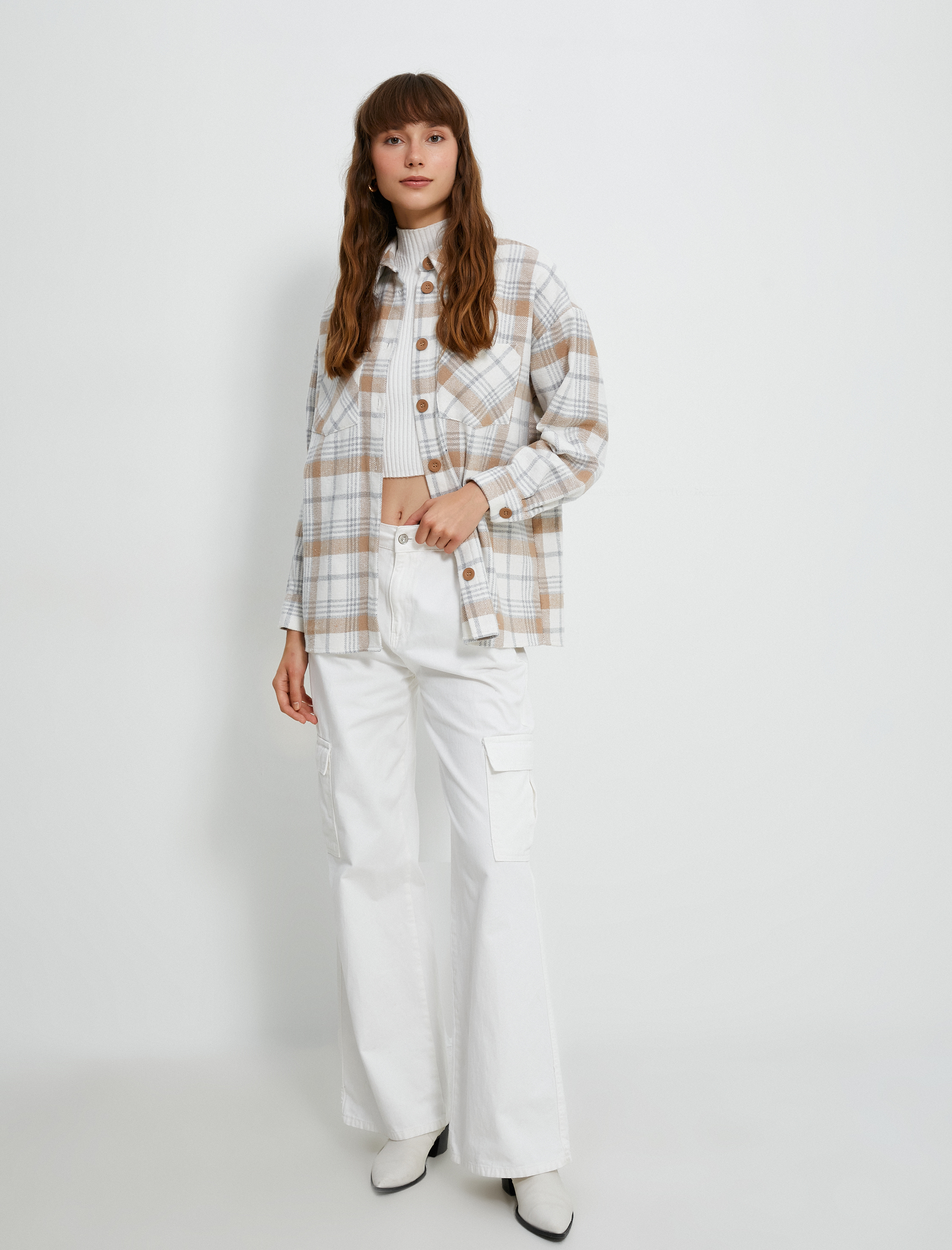   Oversize Oduncu Gömleği Düğmeli Cep Detaylı