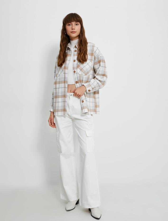  Oversize Oduncu Gömleği Düğmeli Cep Detaylı